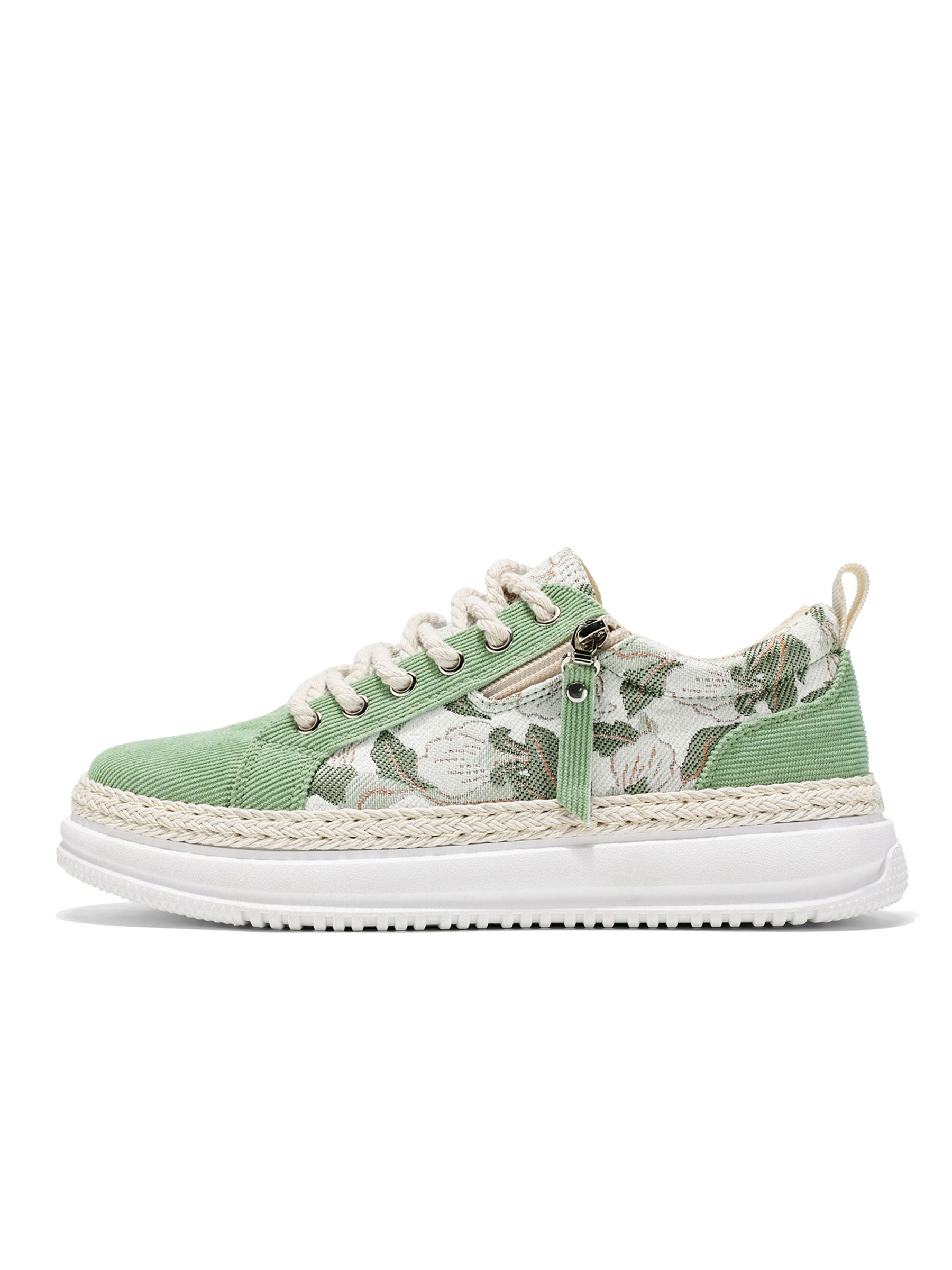 Mens Green Floral and Corduroy Casual Sneakers