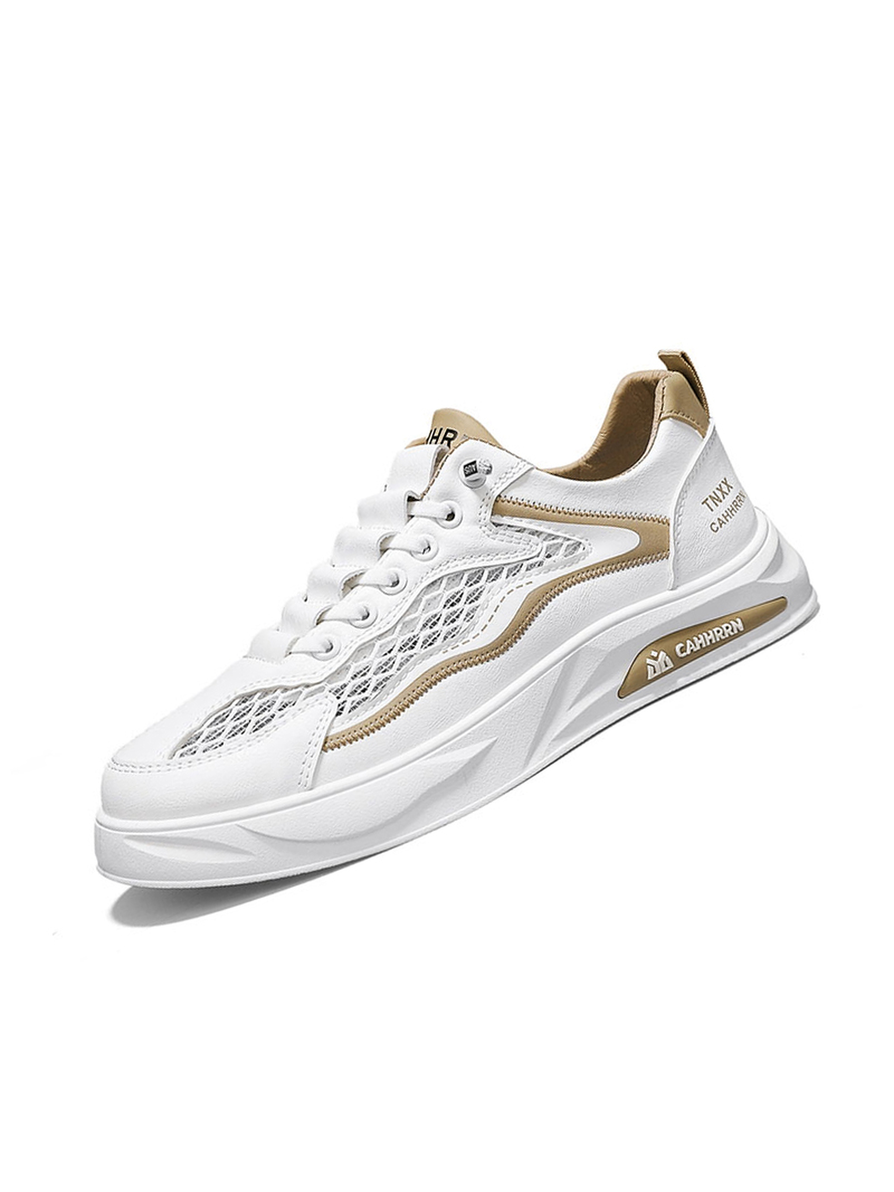 Men Khaki Mesh Lace-Up Sports Sneakers