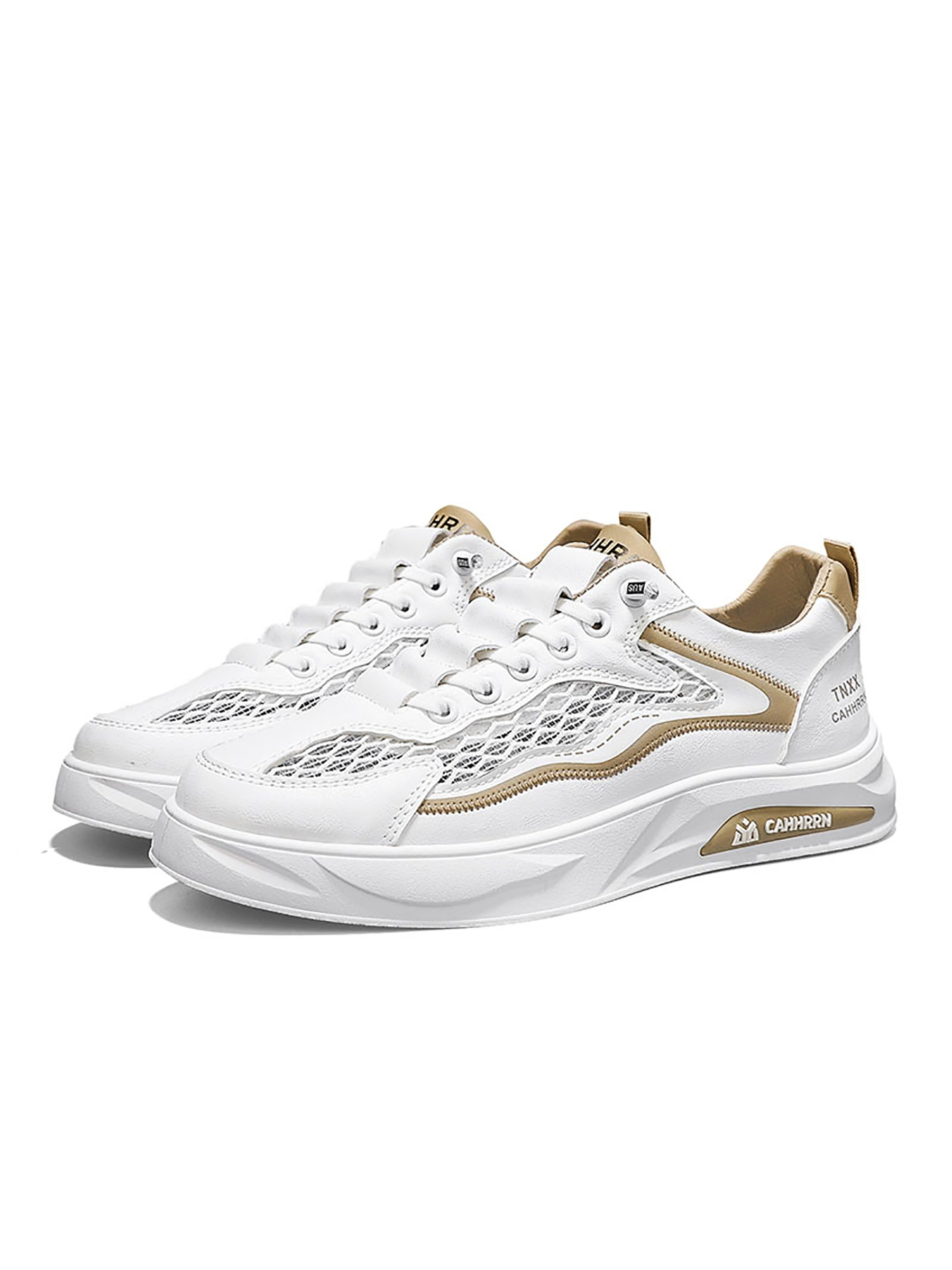 Men Khaki Mesh Lace-Up Sports Sneakers
