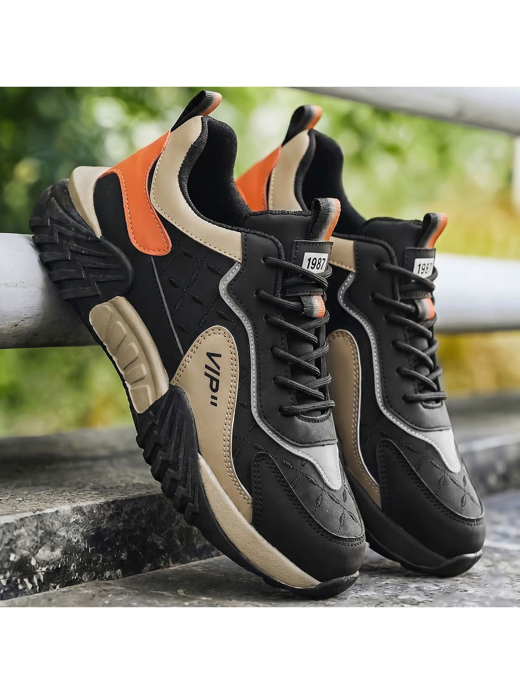 Black Contrast Panel Lace Up Sneakers