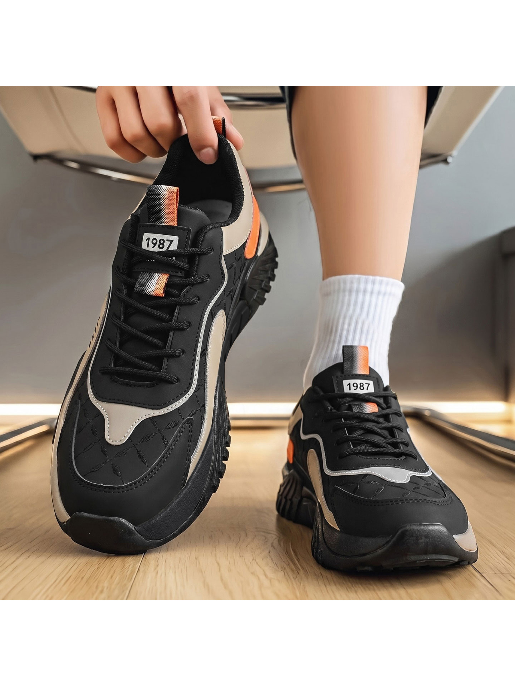 Black Contrast Panel Lace Up Sneakers