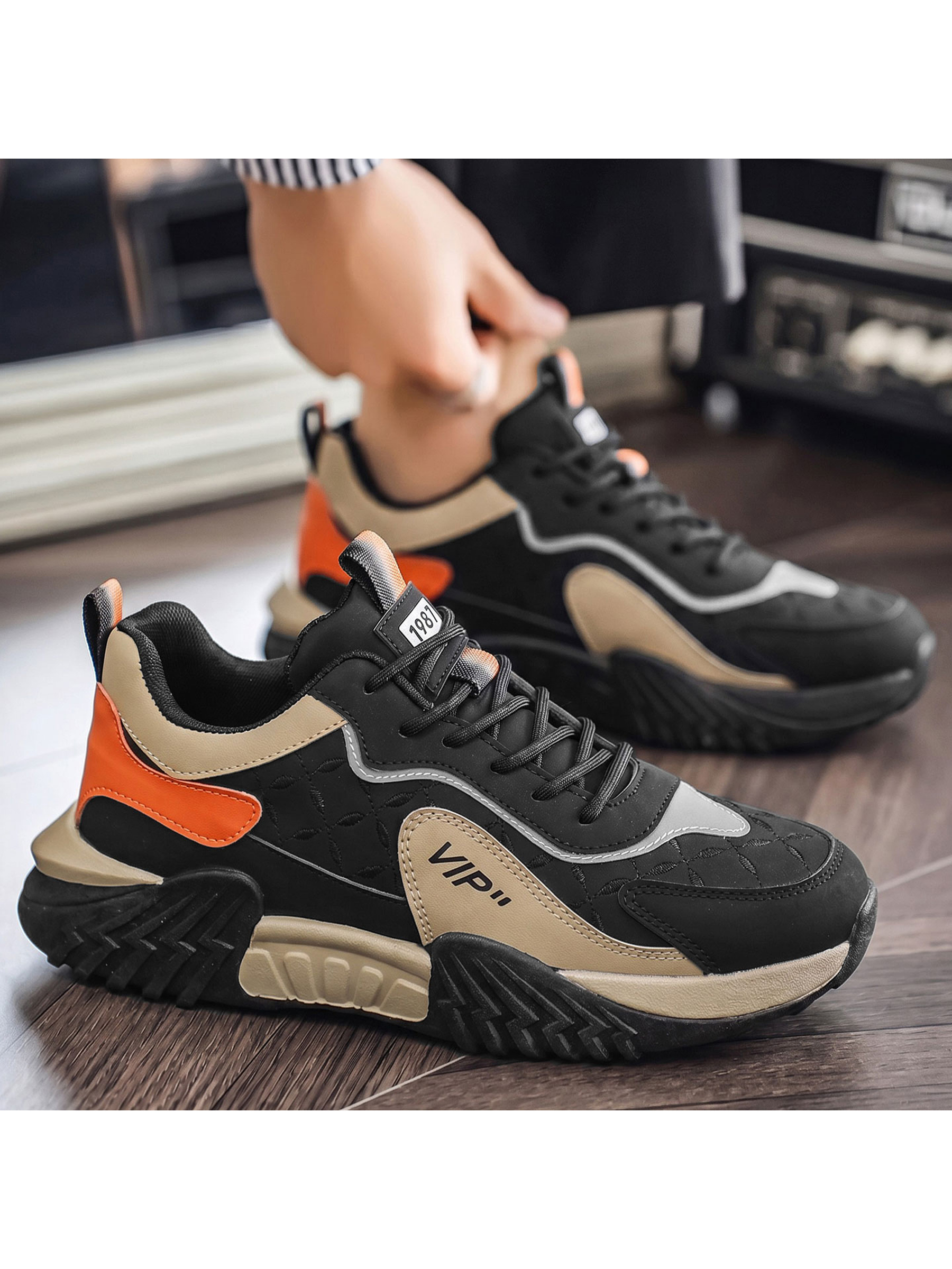 Black Contrast Panel Lace Up Sneakers