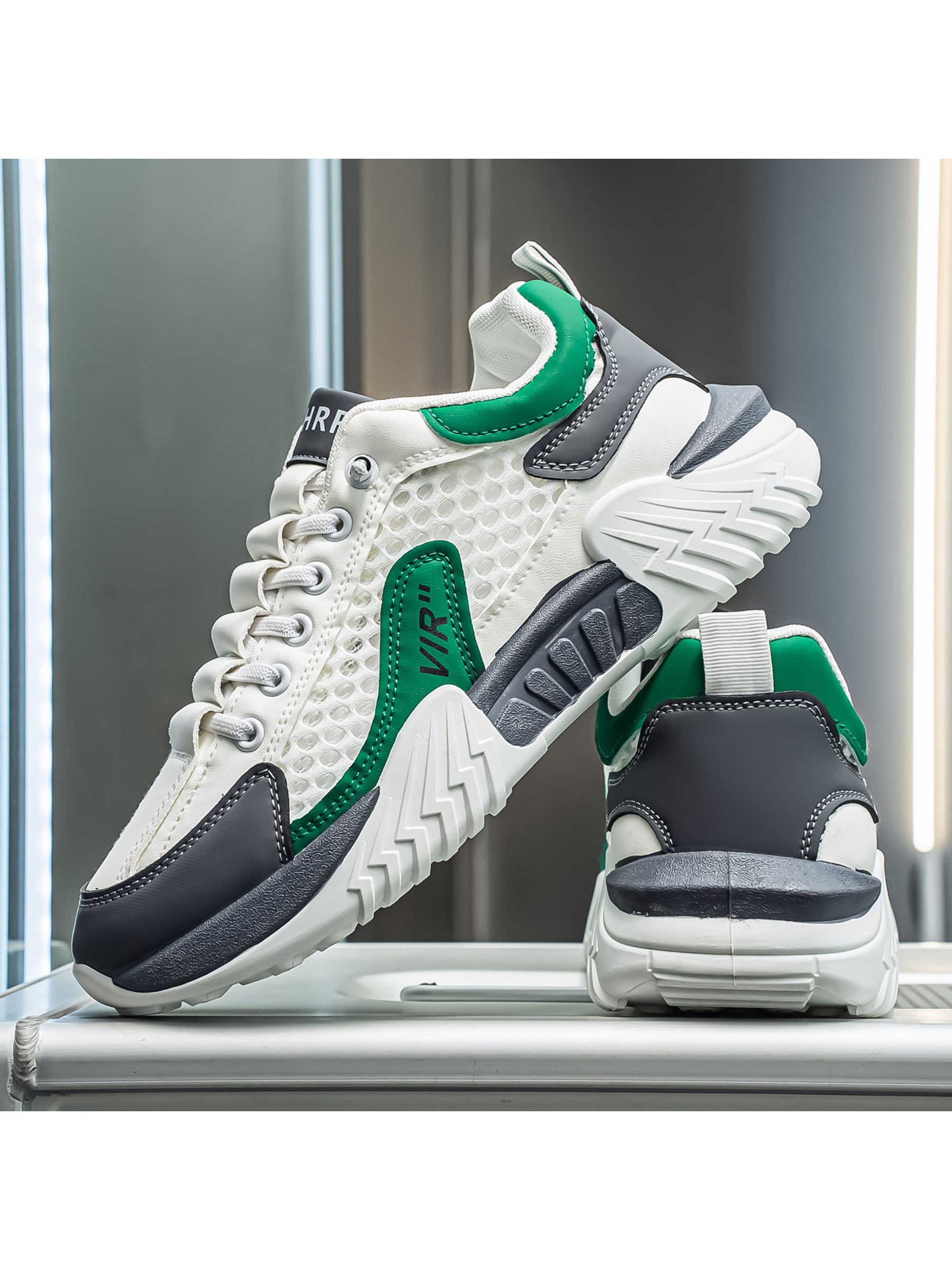 Mens White Mesh Lace Design Sneakers