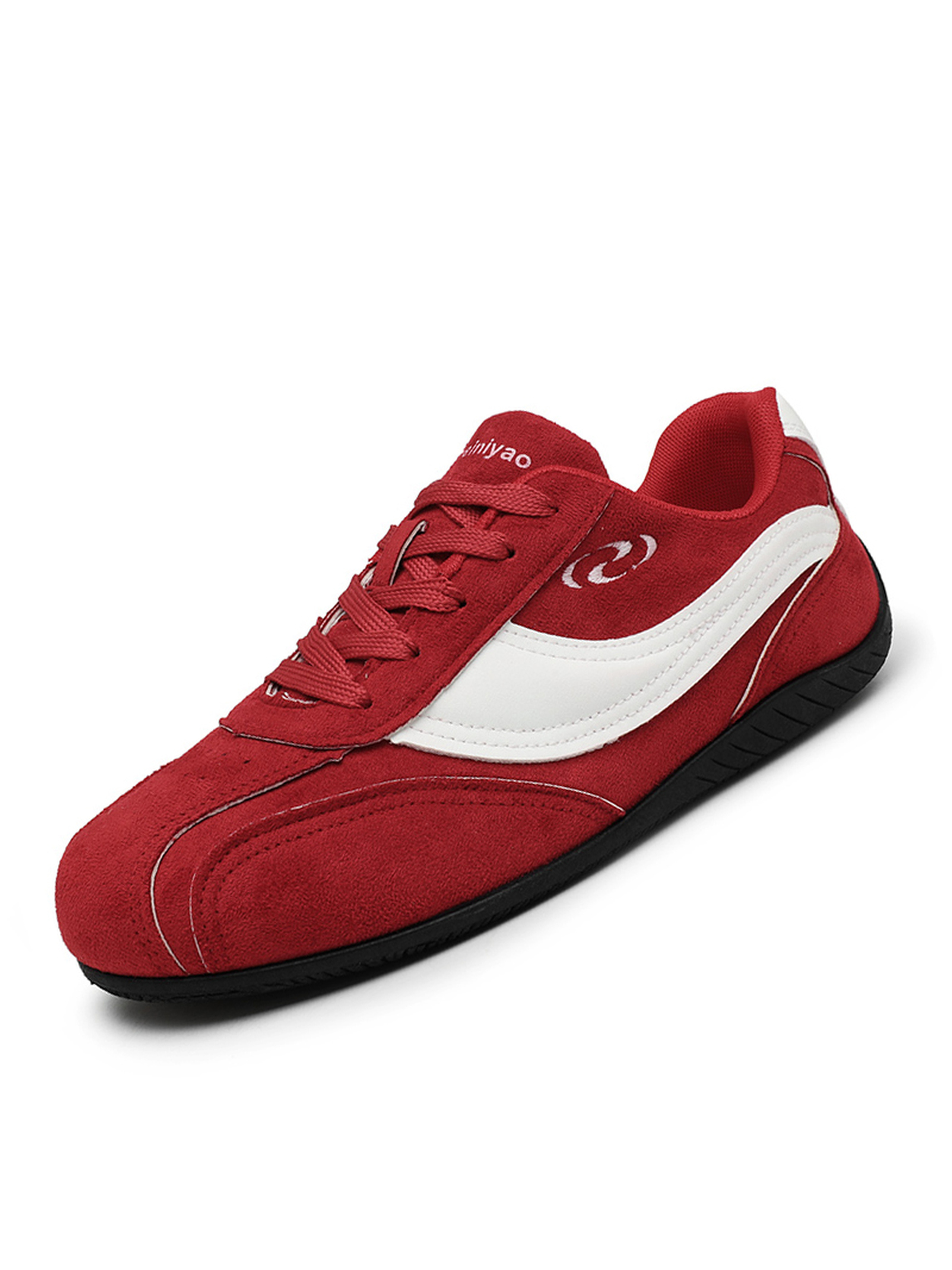 Mens Red Suede Look Lace Up Sneakers