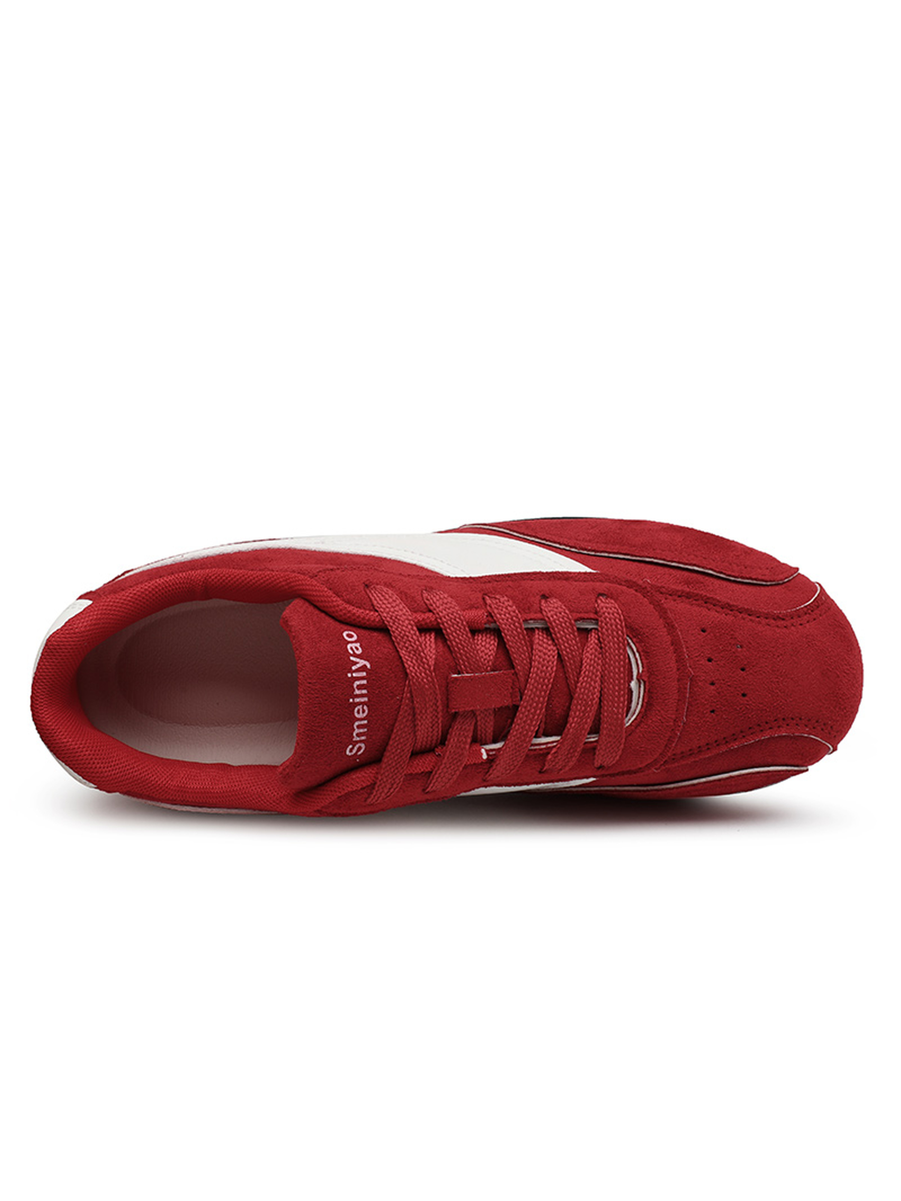 Mens Red Suede Look Lace Up Sneakers