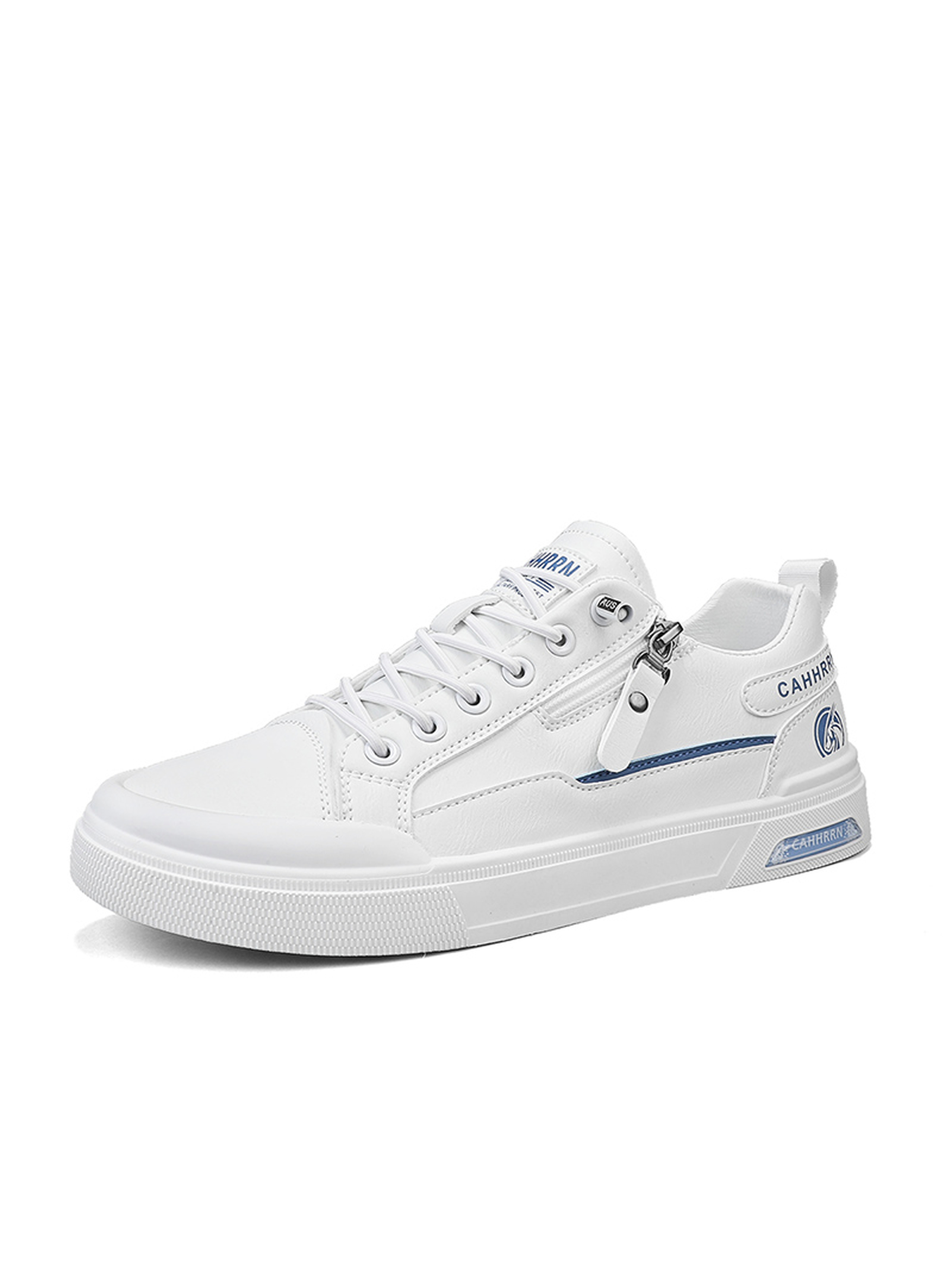 Mens White Casual Sneakers with Side Zipper