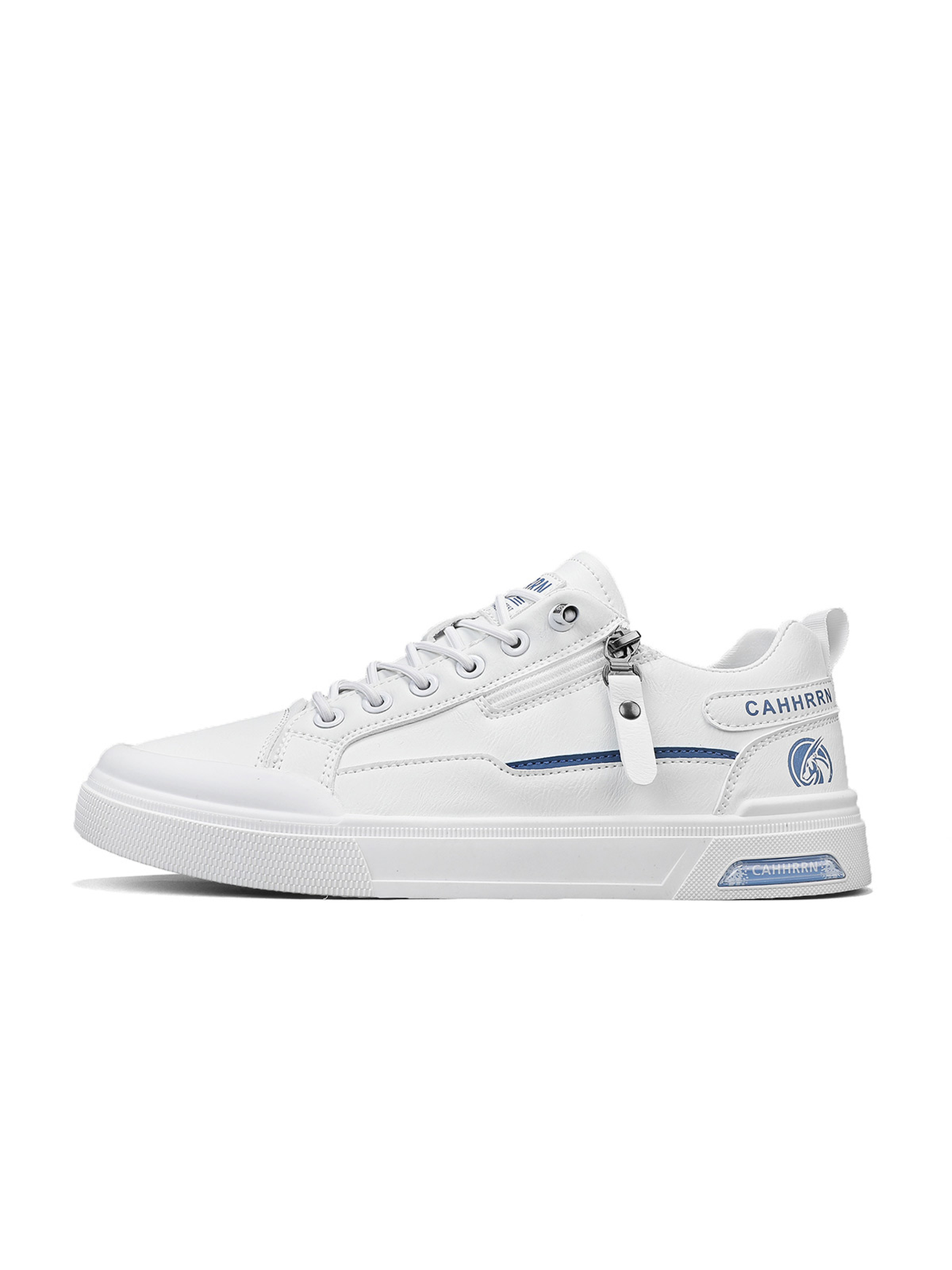 Mens White Casual Sneakers with Side Zipper