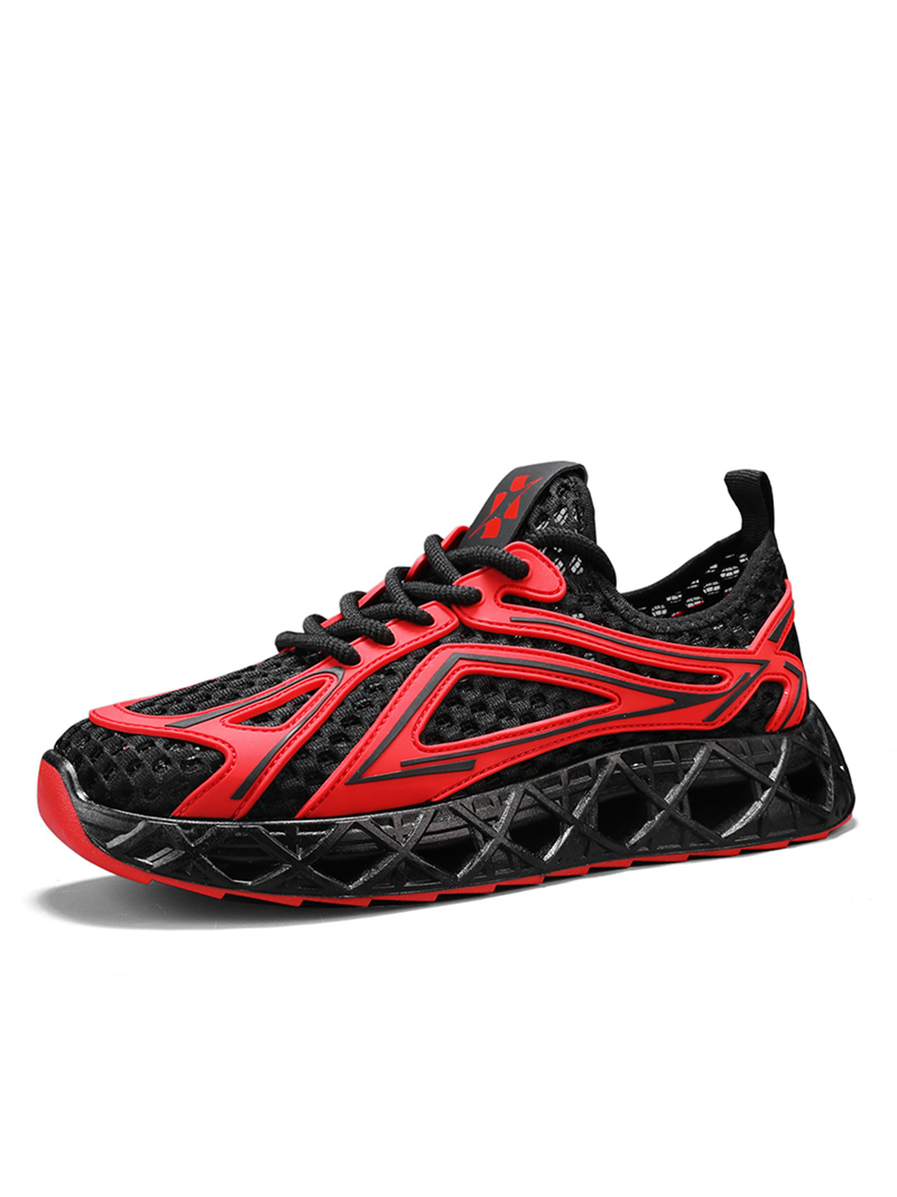 Mens Dynamic Red and Black Mesh Sporty Sneakers