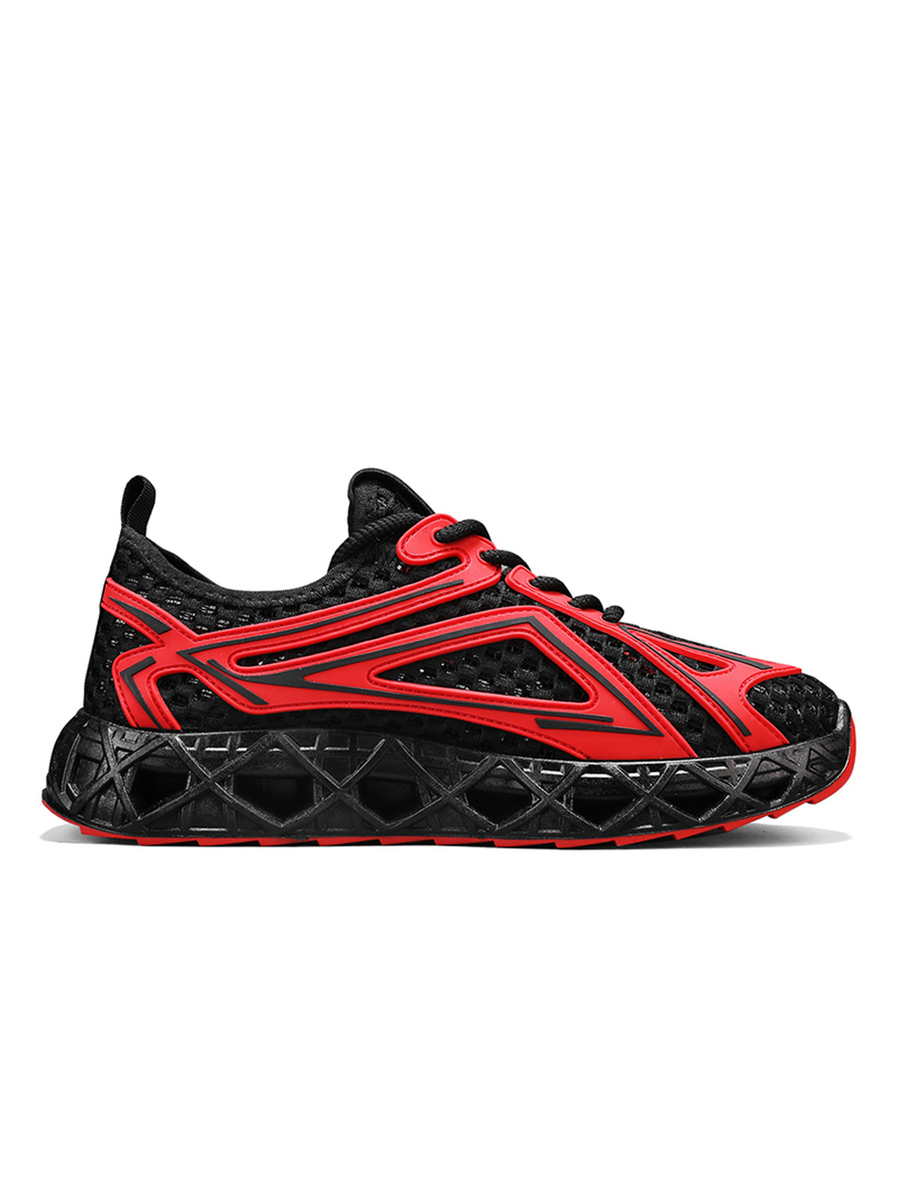 Mens Dynamic Red and Black Mesh Sporty Sneakers