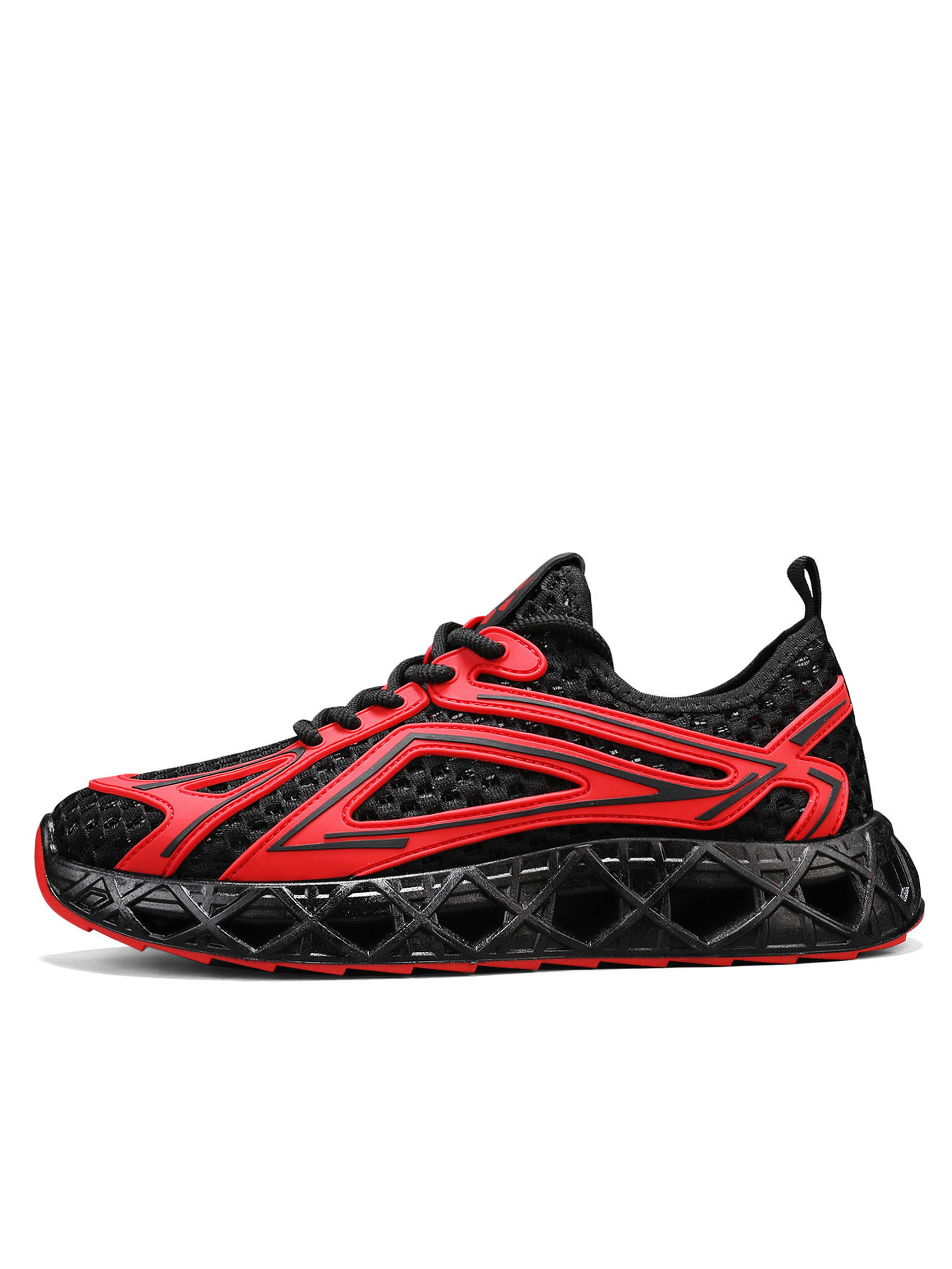 Mens Dynamic Red and Black Mesh Sporty Sneakers