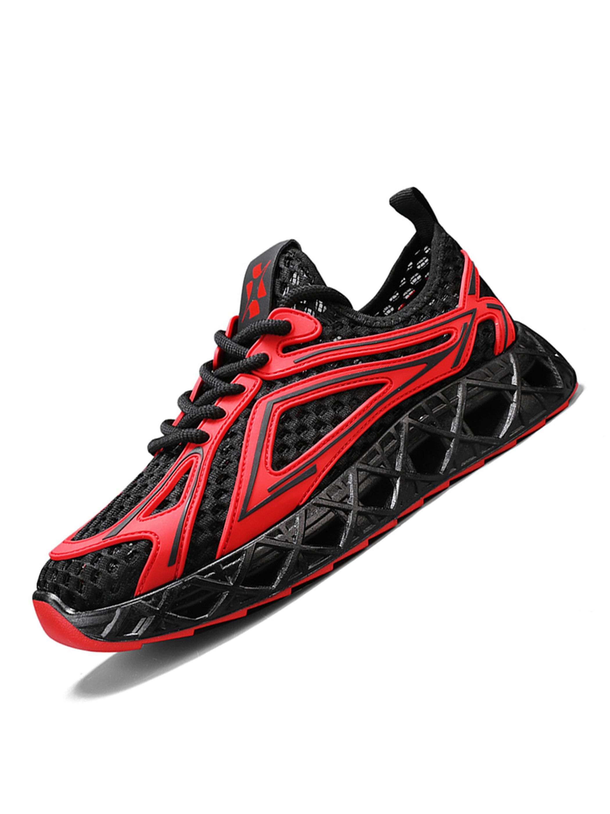 Mens Dynamic Red and Black Mesh Sporty Sneakers