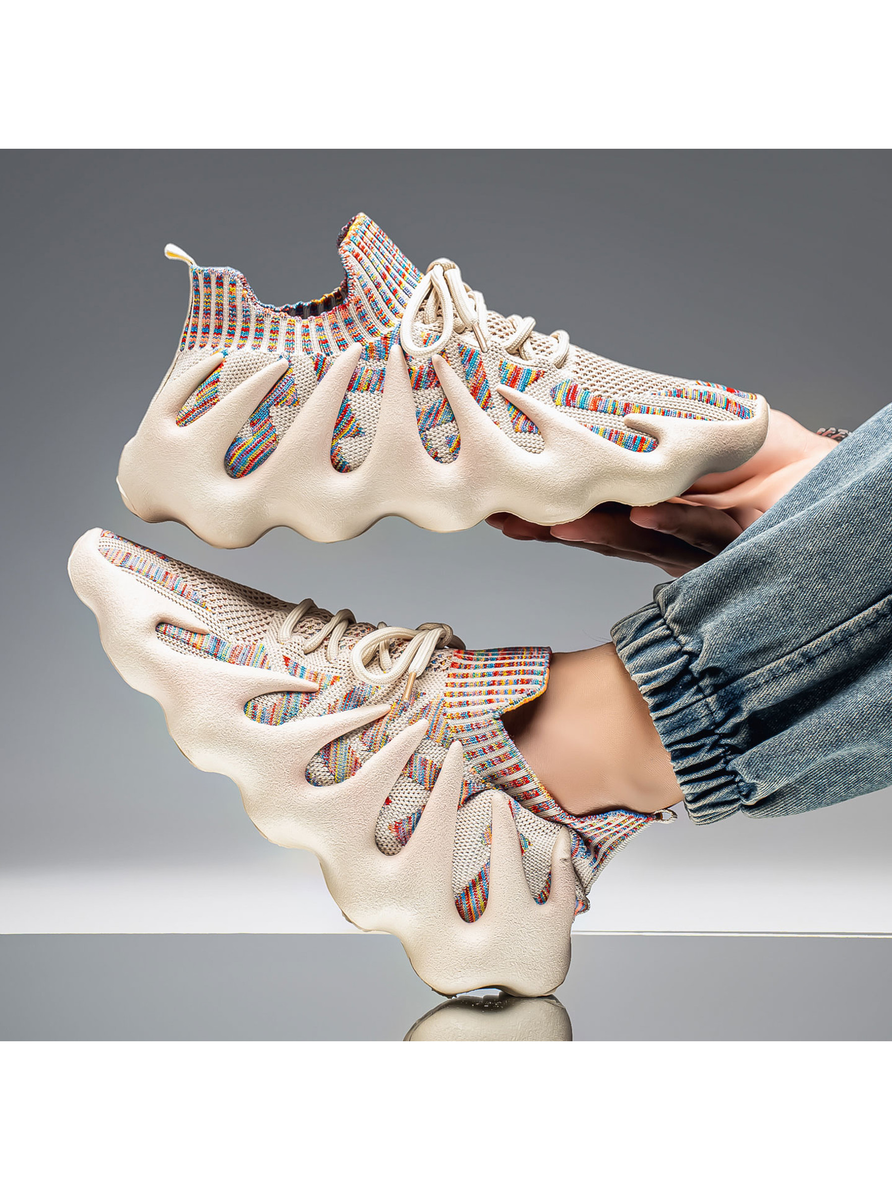 Beige Multi Knit Sports Sneakers