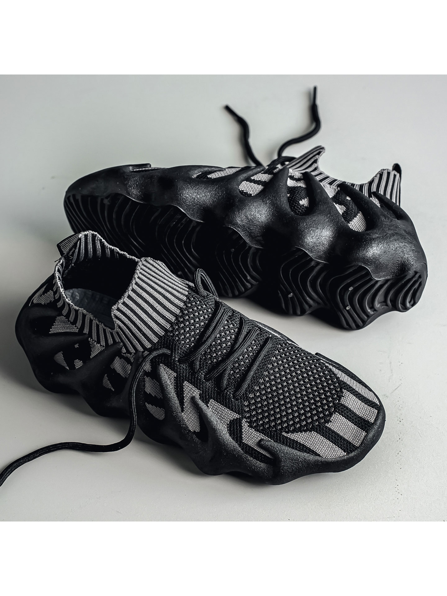 Mens Grey Knit Sneakers with Sculpted Outsole