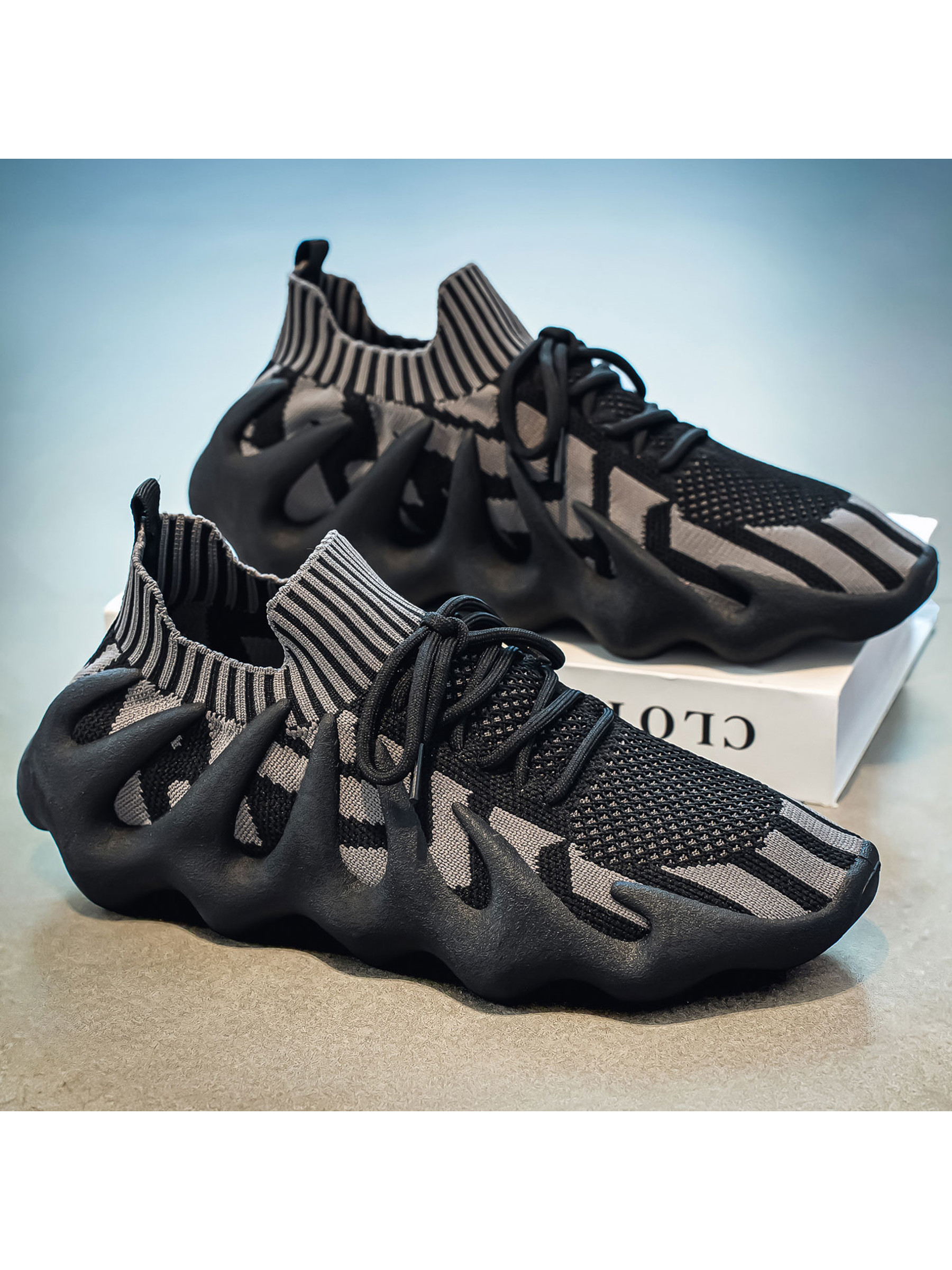 Mens Grey Knit Sneakers with Sculpted Outsole