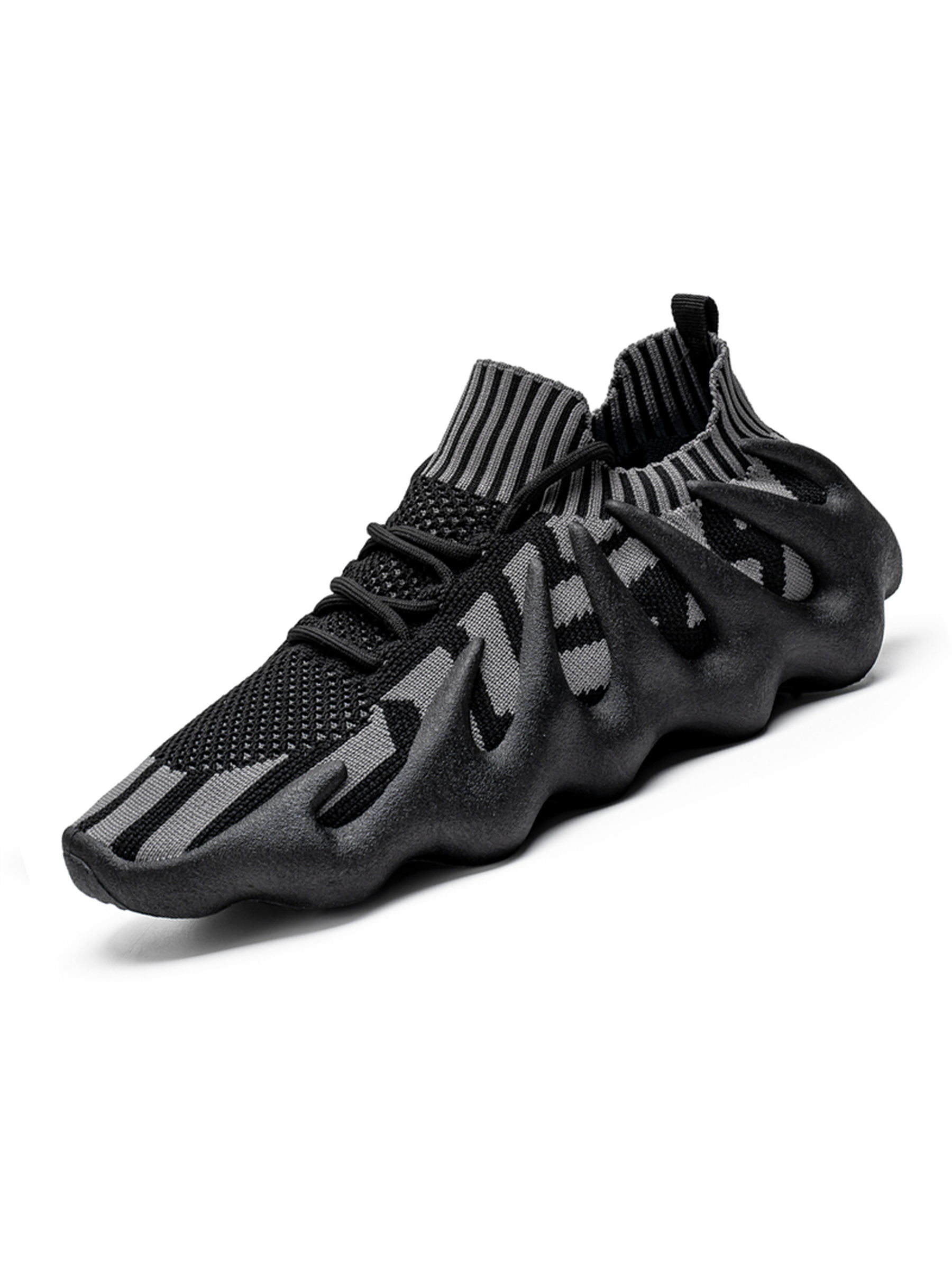 Mens Grey Knit Sneakers with Sculpted Outsole