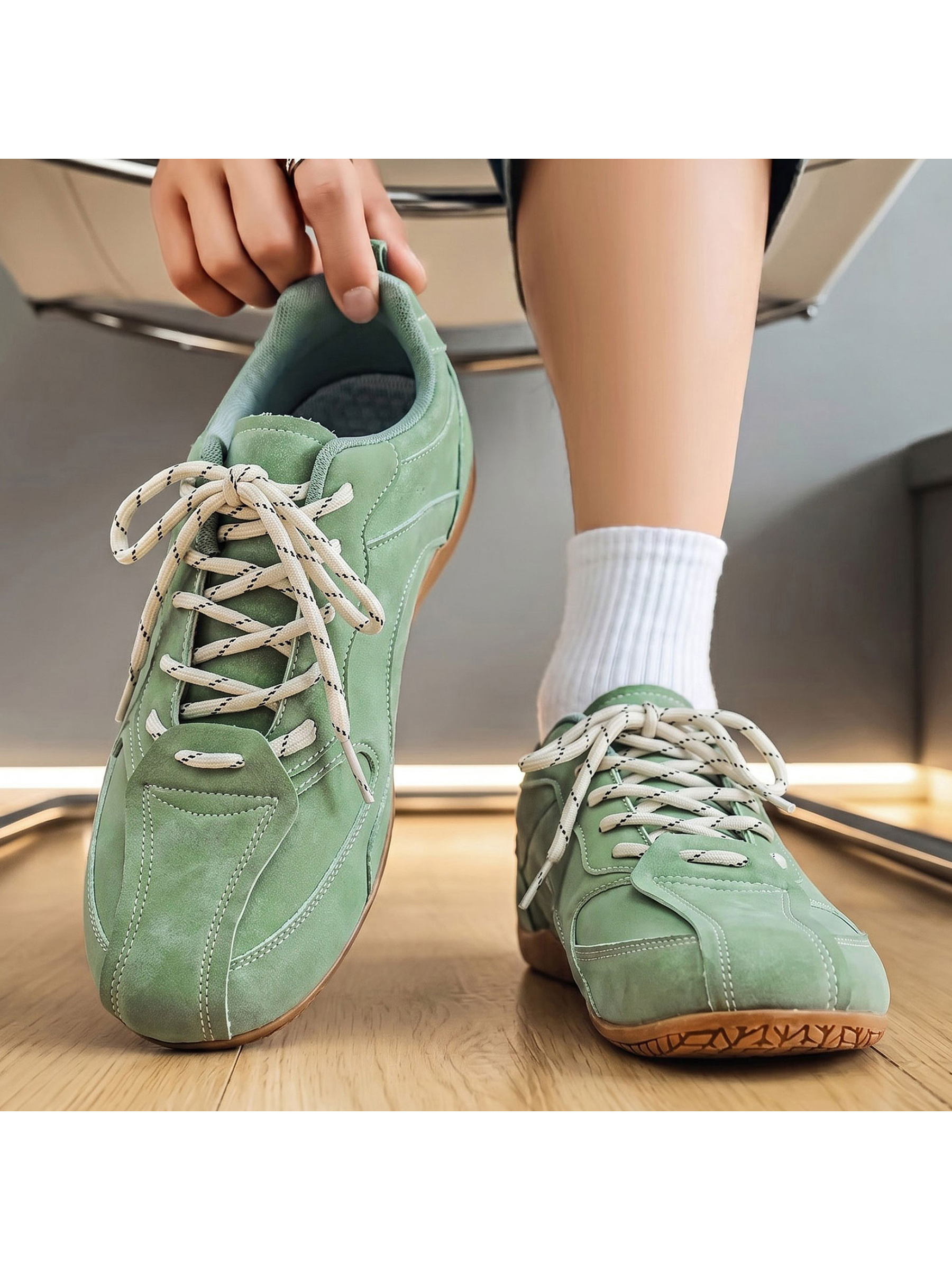 Mens Green Lightweight Lace-Up Sneakers