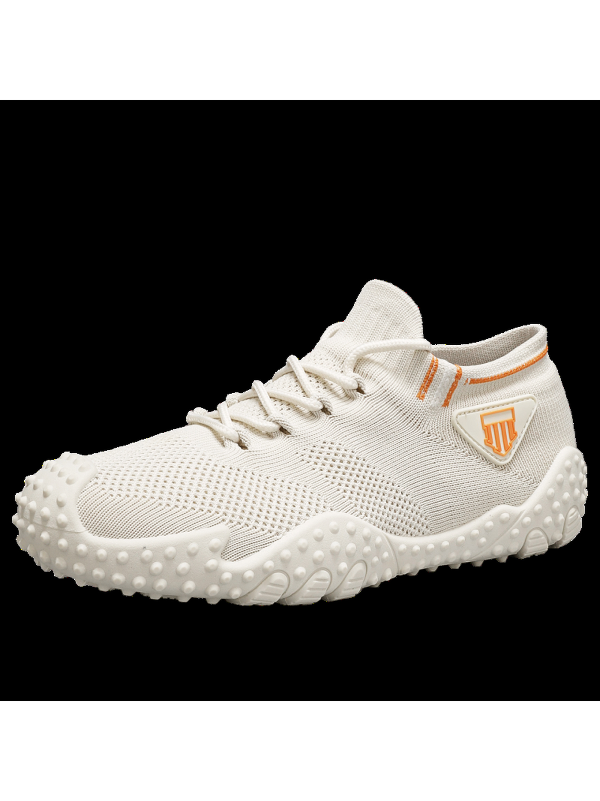 Beige Breathable Knit Lace-Up Sneakers