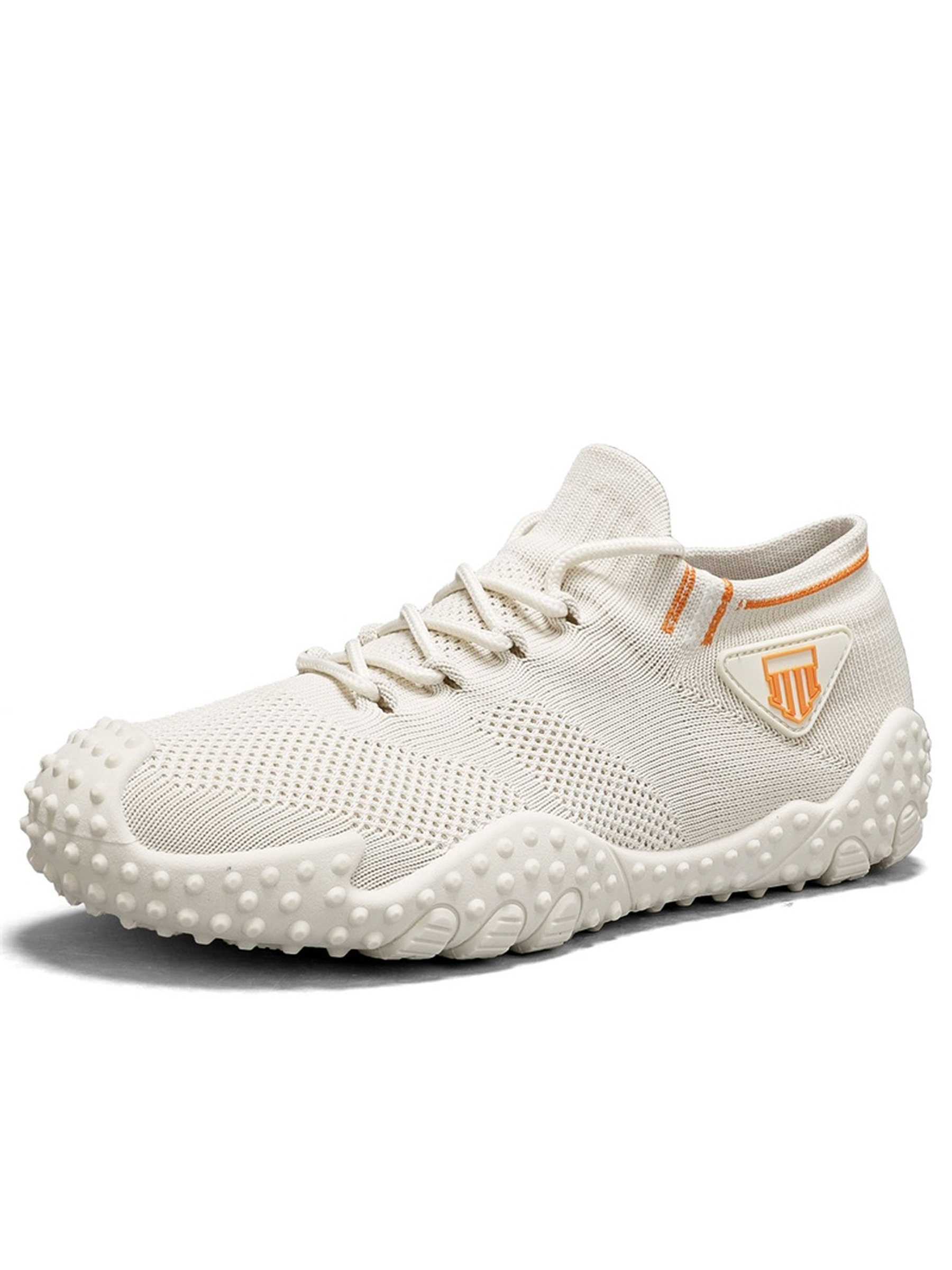 Beige Breathable Knit Lace-Up Sneakers