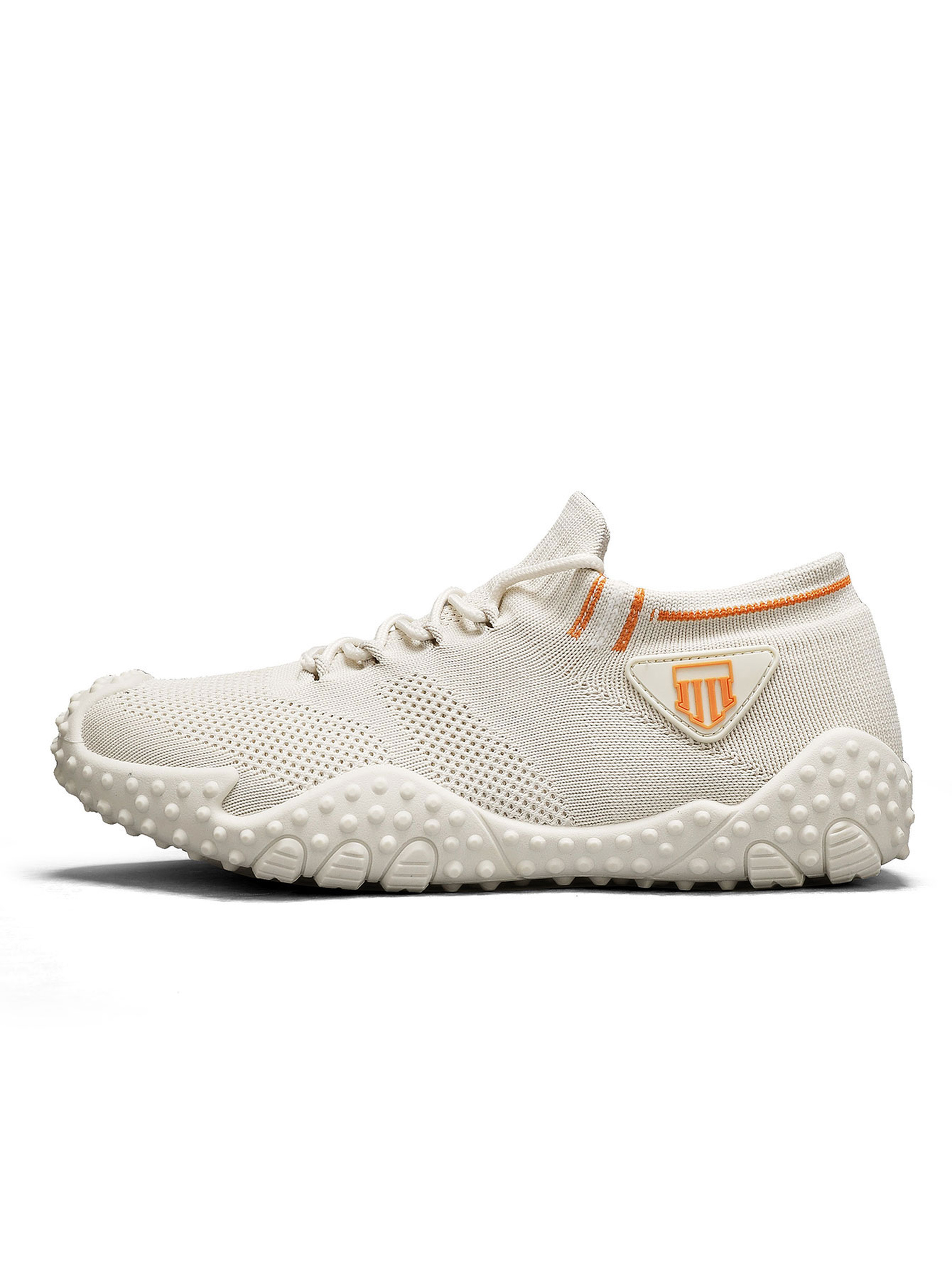 Beige Breathable Knit Lace-Up Sneakers