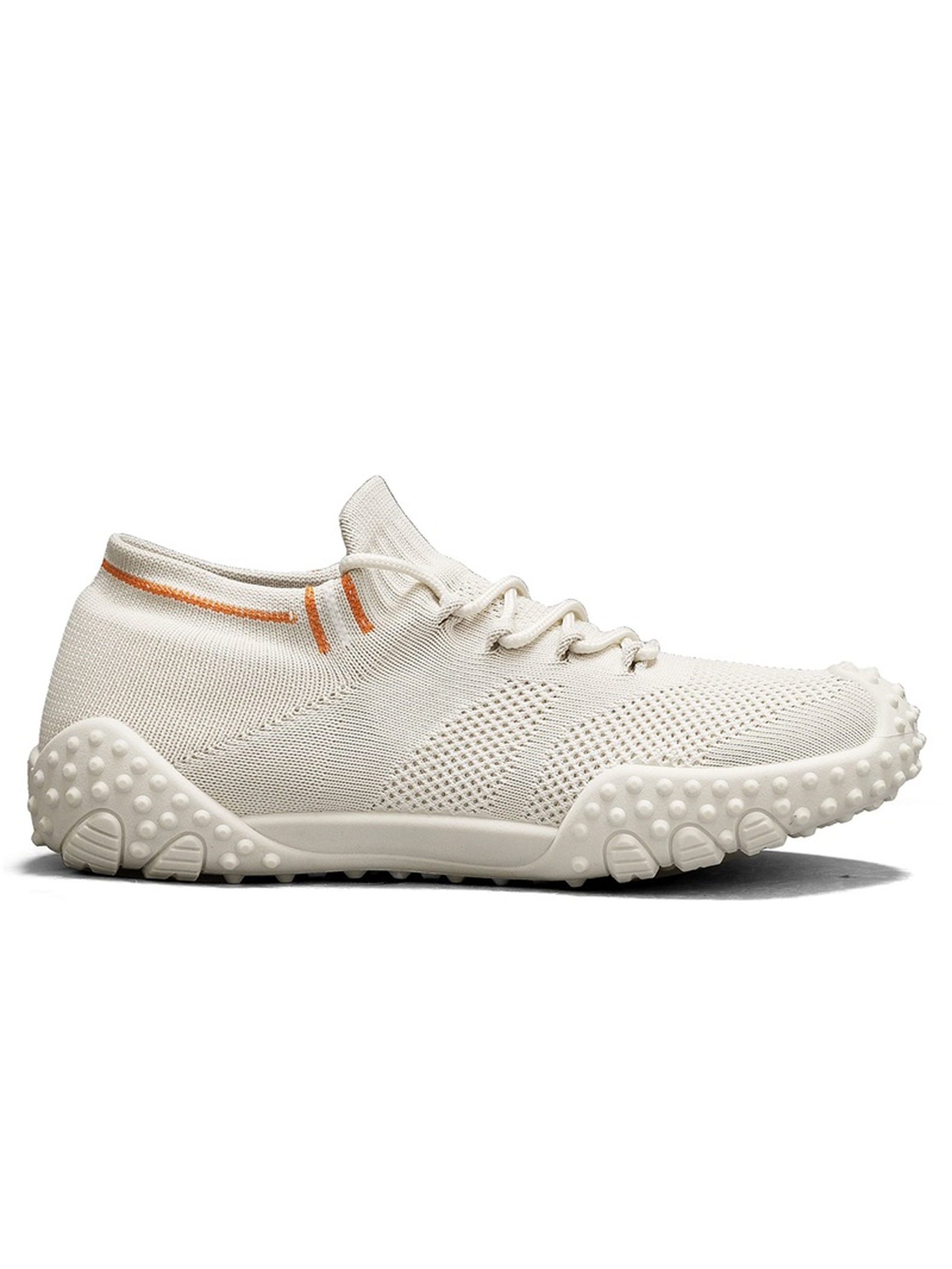 Beige Breathable Knit Lace-Up Sneakers