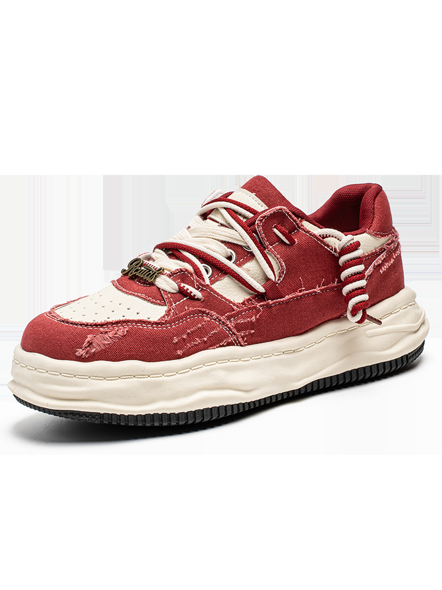 Mens Red Distressed Casual Sneakers