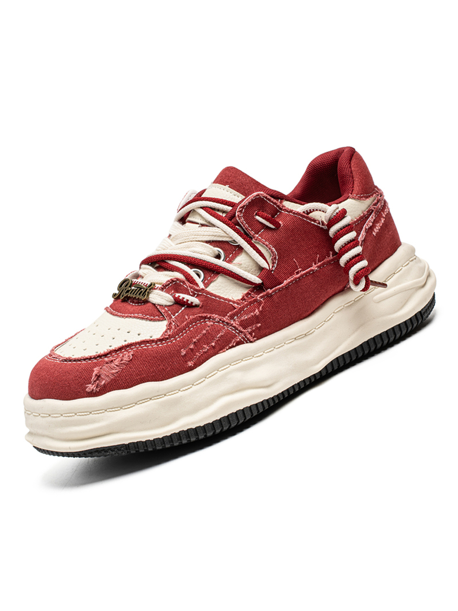Mens Red Distressed Casual Sneakers