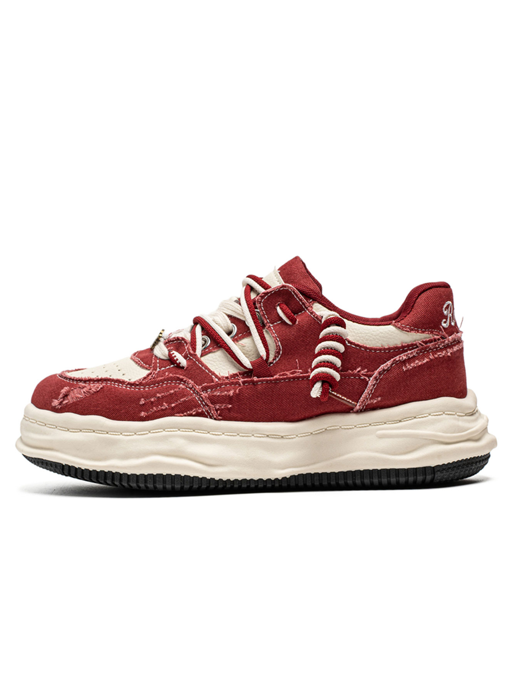 Mens Red Distressed Casual Sneakers