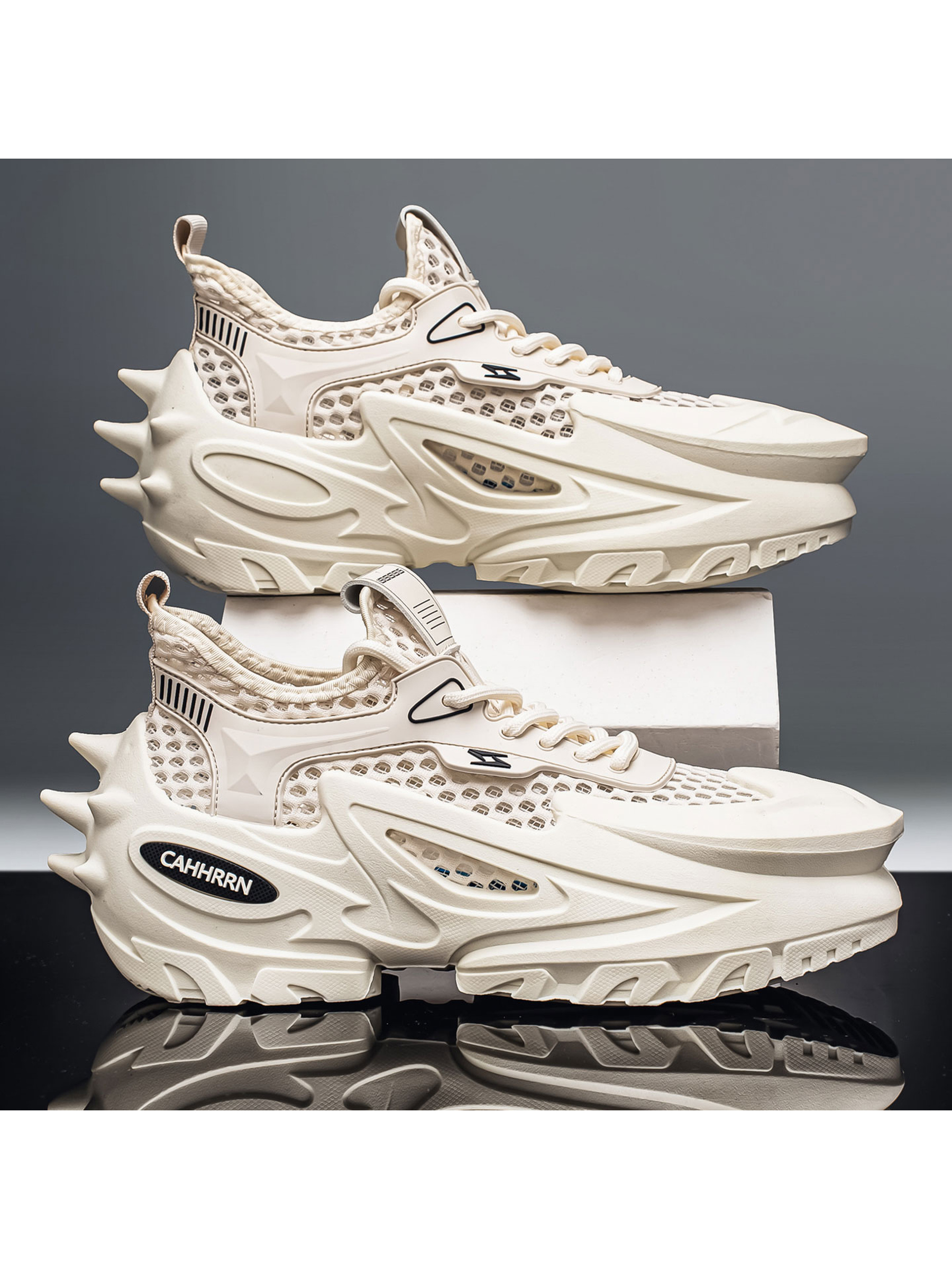 Beige Mesh Chunky Sole Sneakers