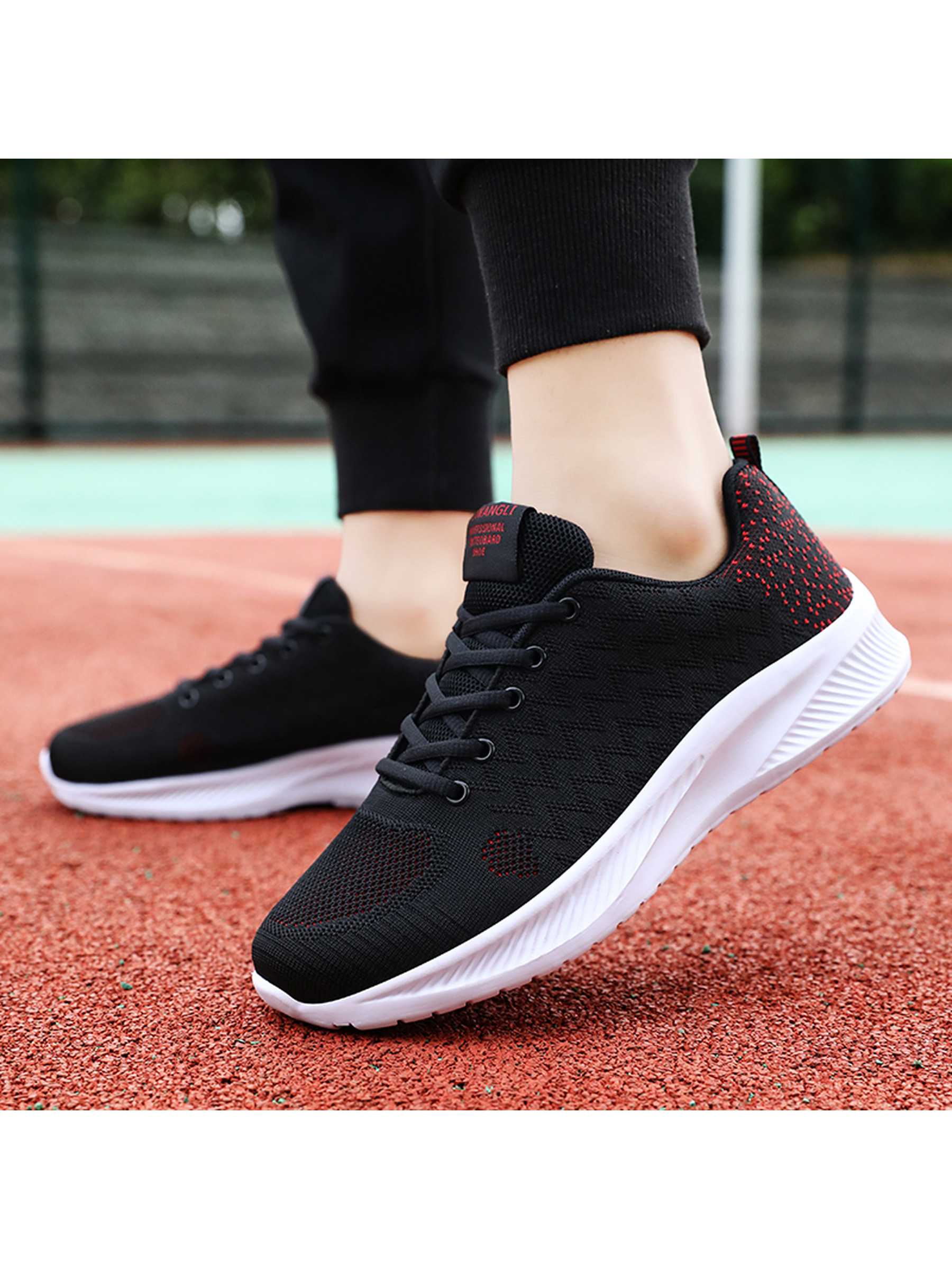 Mens Black Knit Lace Up Sneakers