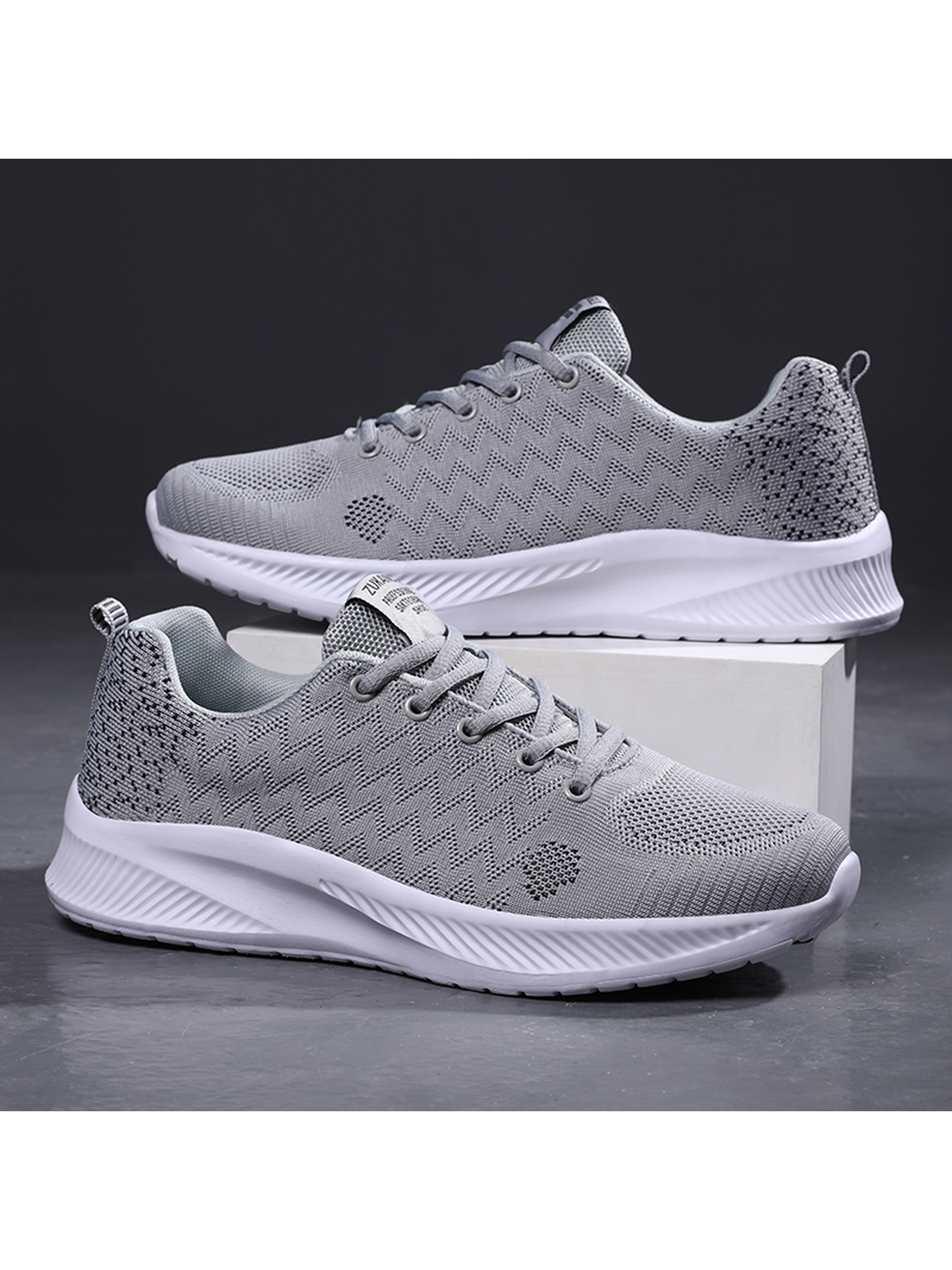 Mens Grey Jacquard Mesh Lightweight Sneakers