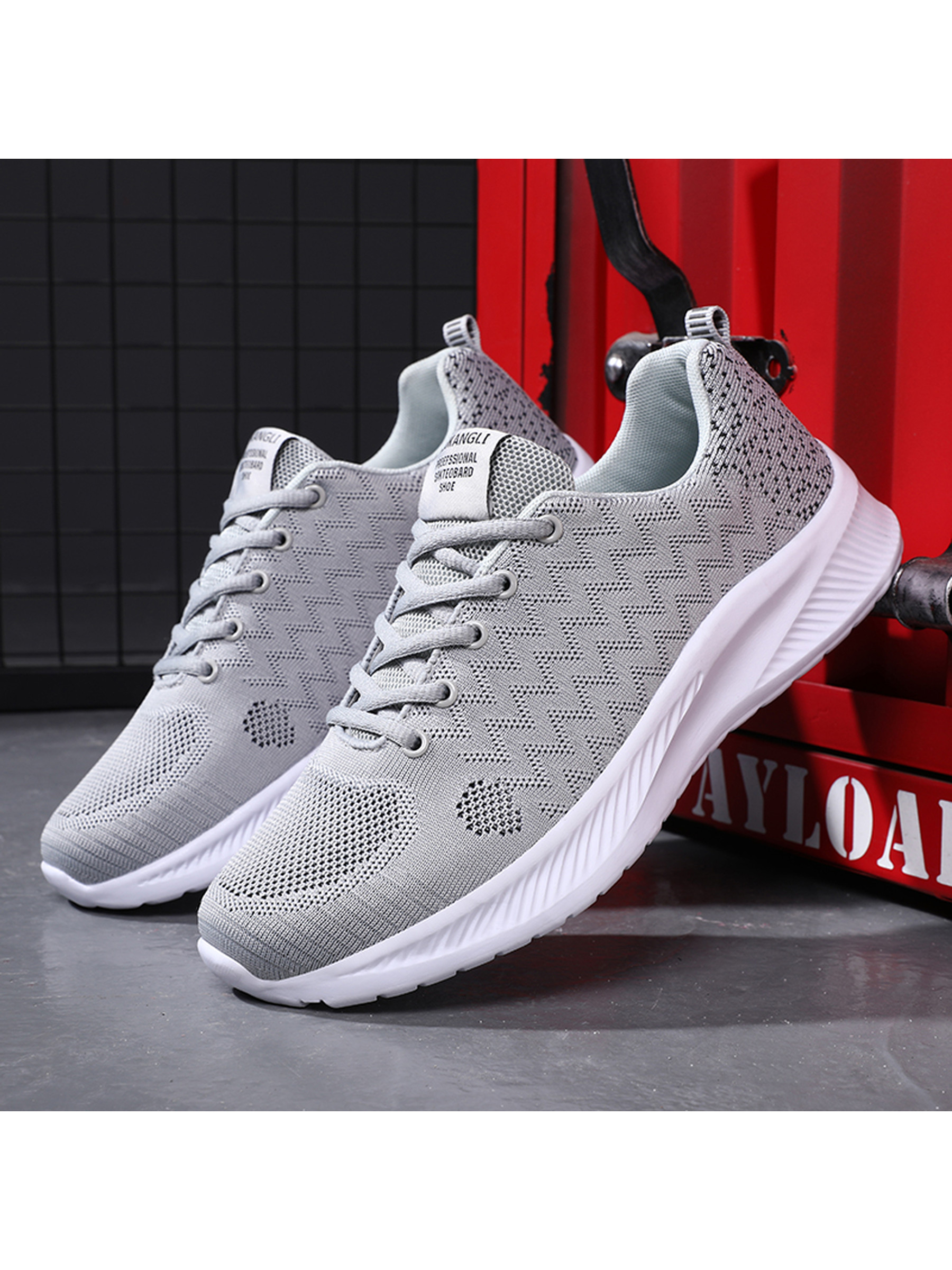 Mens Grey Jacquard Mesh Lightweight Sneakers