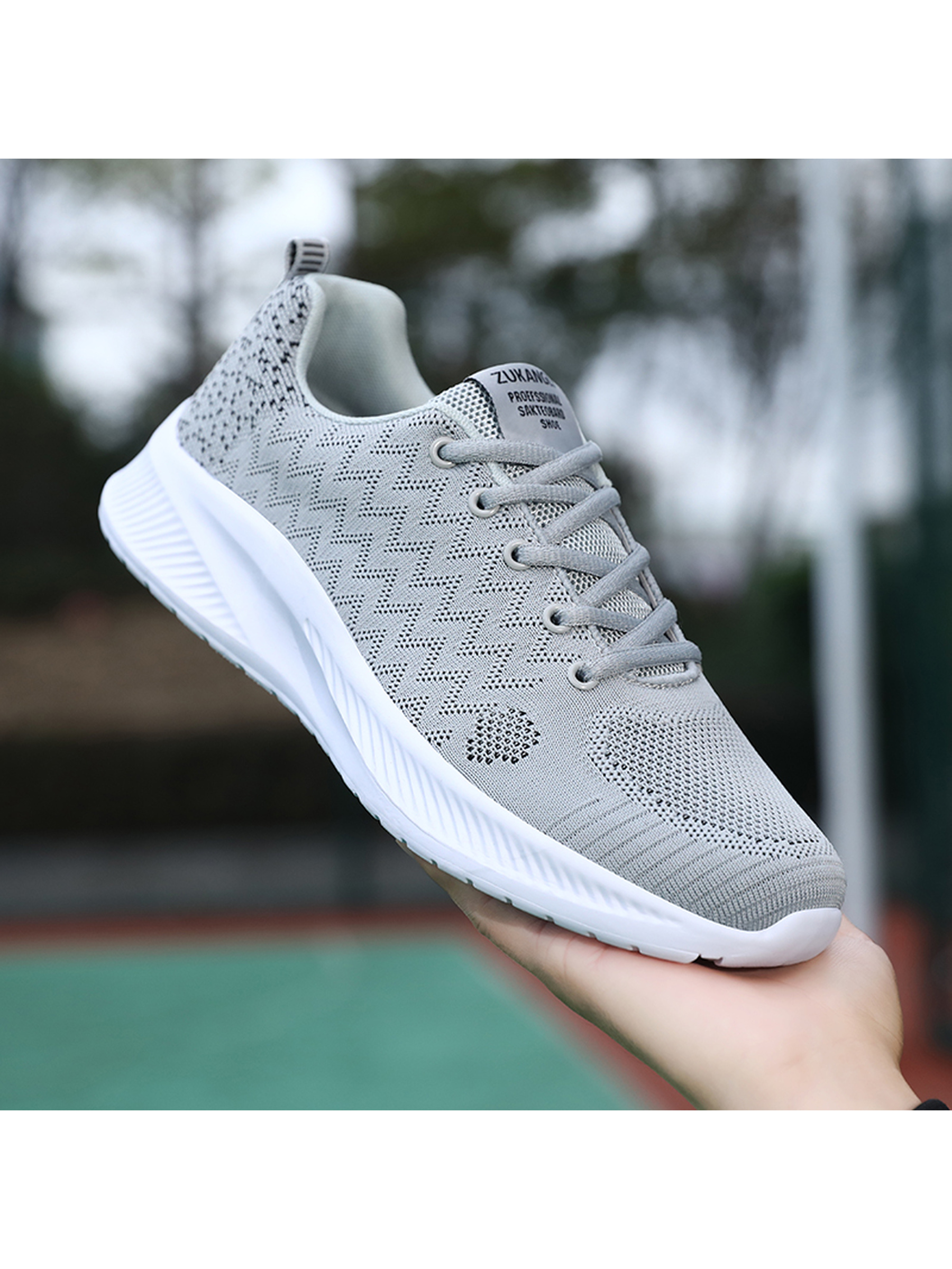 Mens Grey Jacquard Mesh Lightweight Sneakers