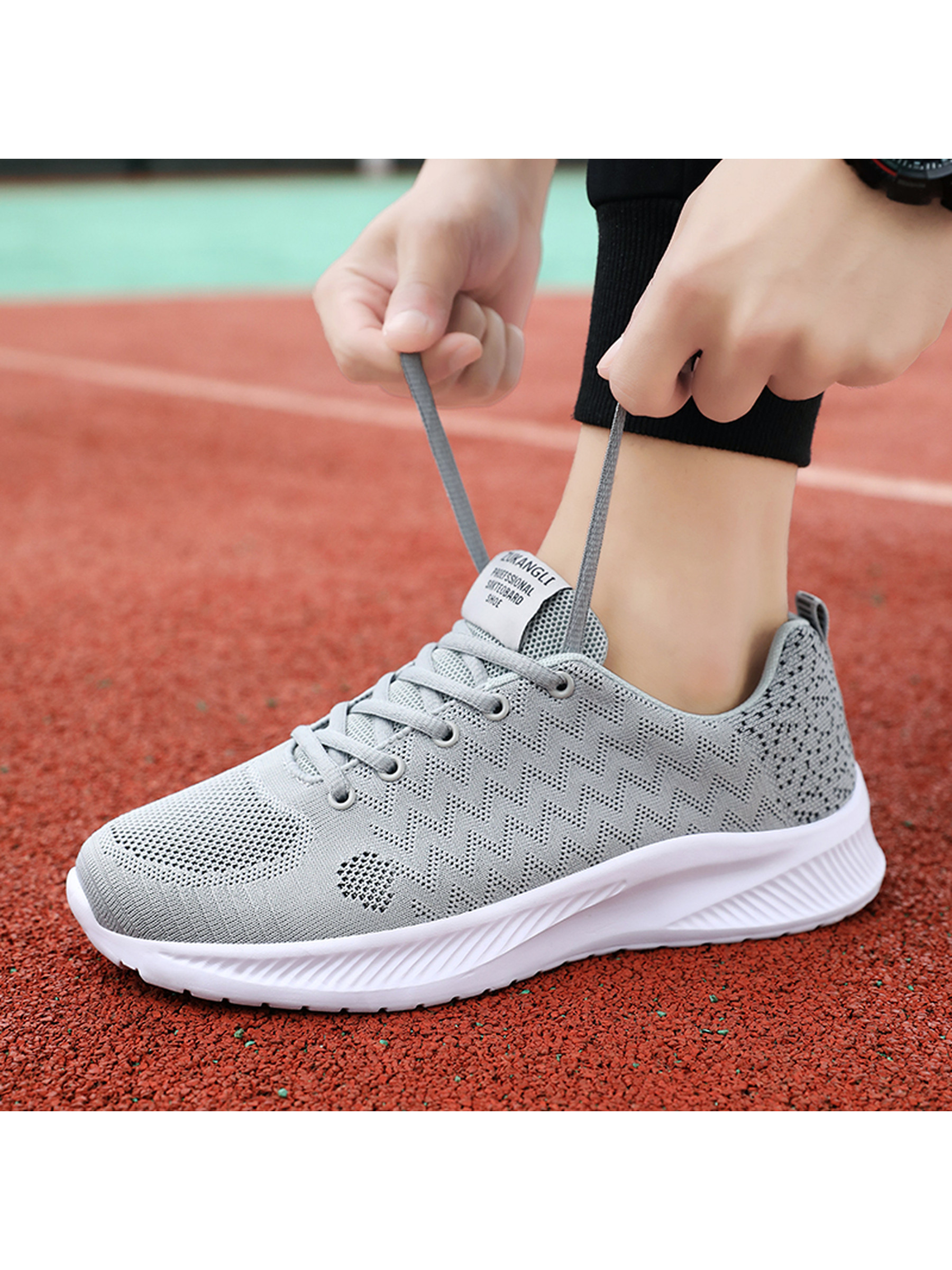Mens Grey Jacquard Mesh Lightweight Sneakers