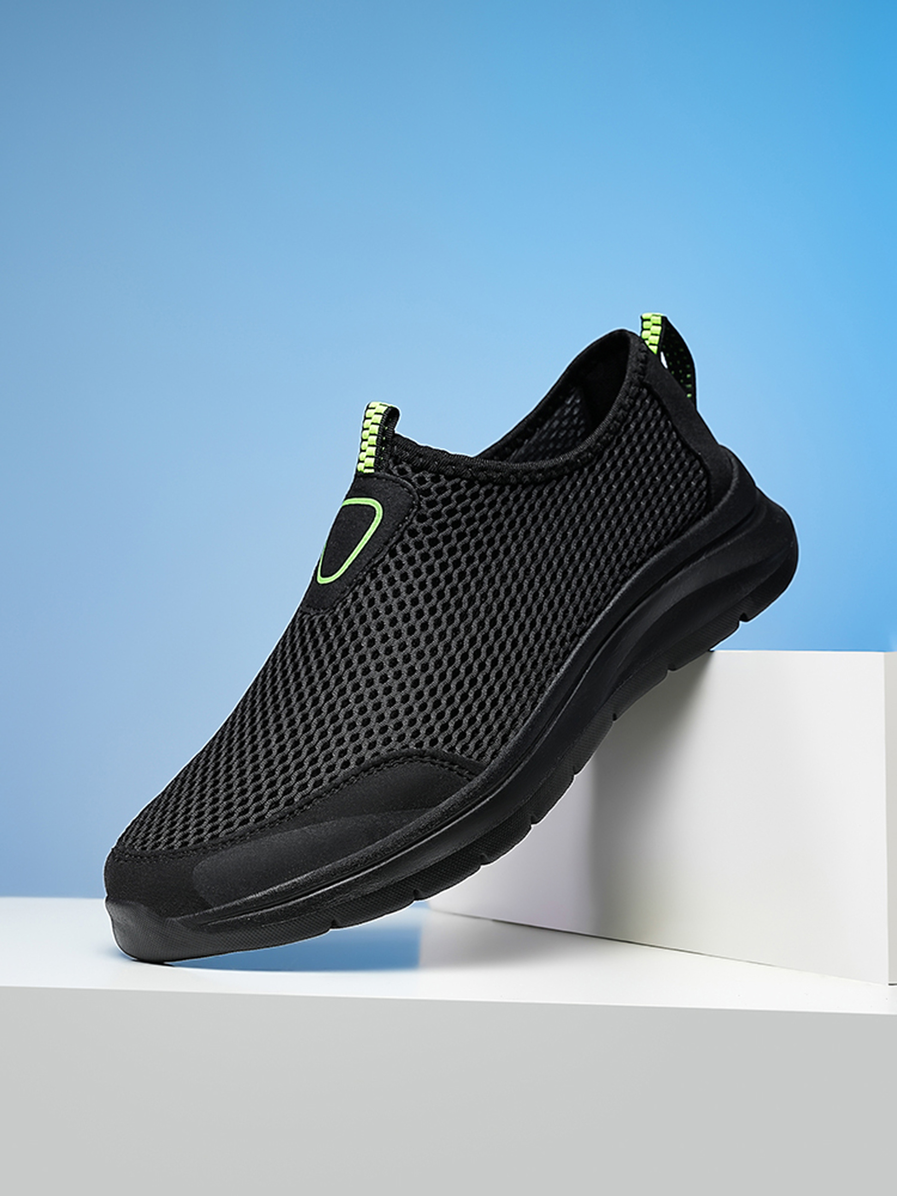Black Mesh Slip-On Sneakers