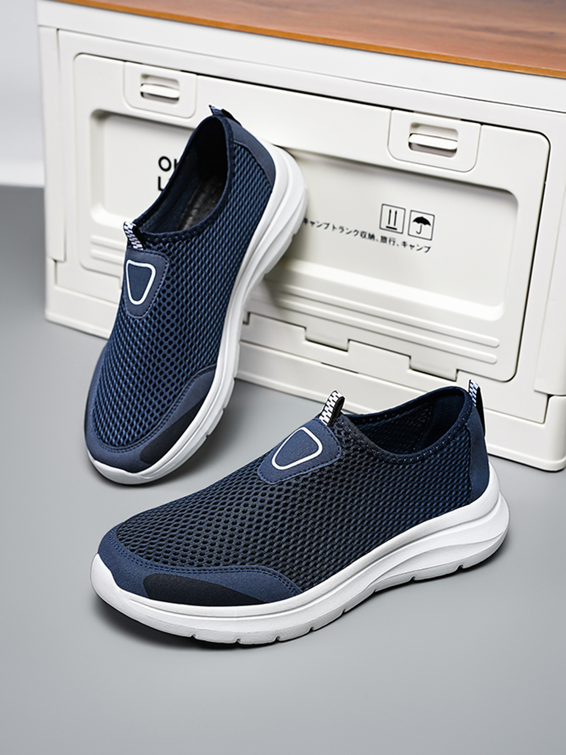 Mens Dark Blue Mesh Slip-On Sneakers