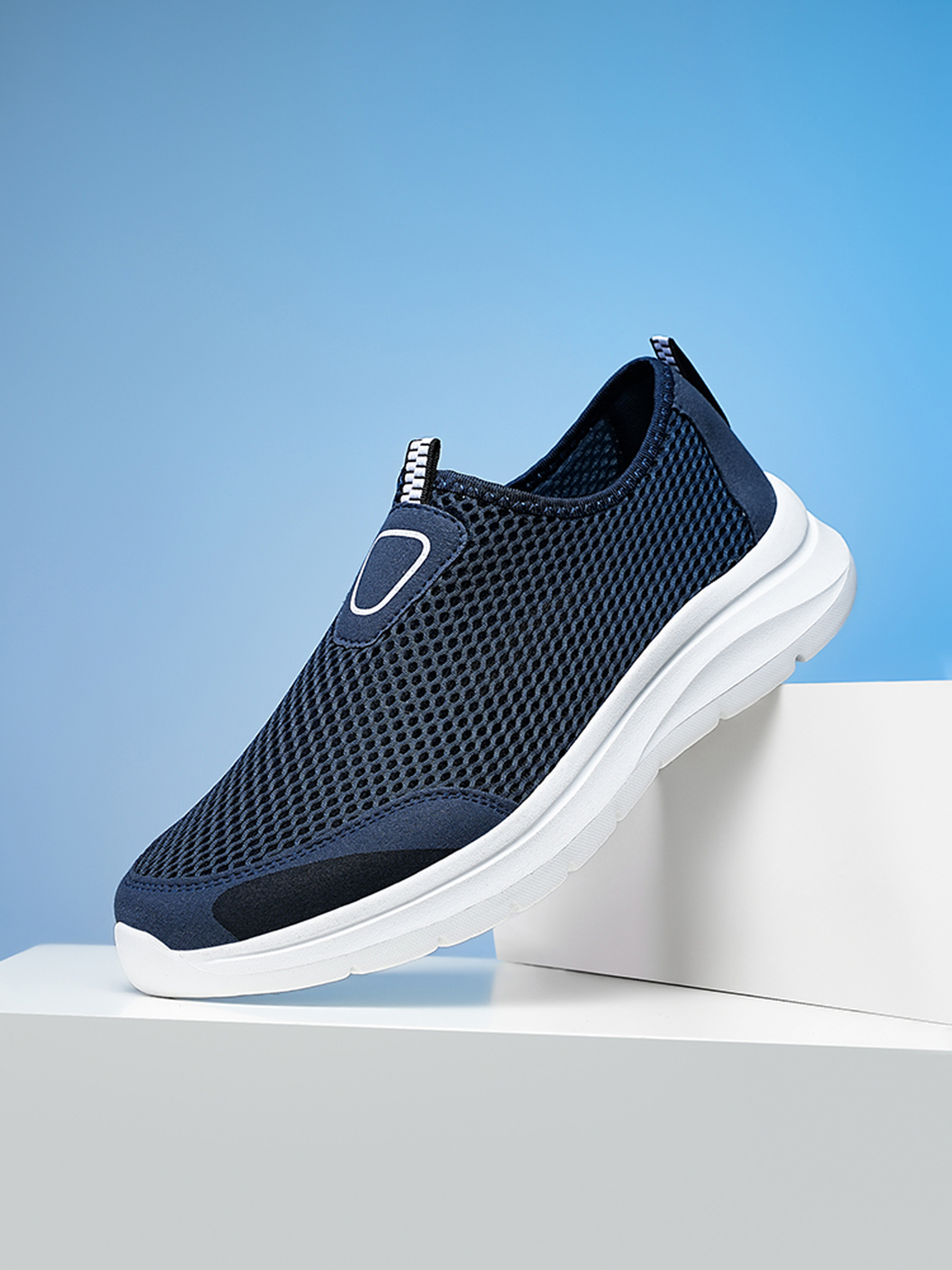 Mens Dark Blue Mesh Slip-On Sneakers