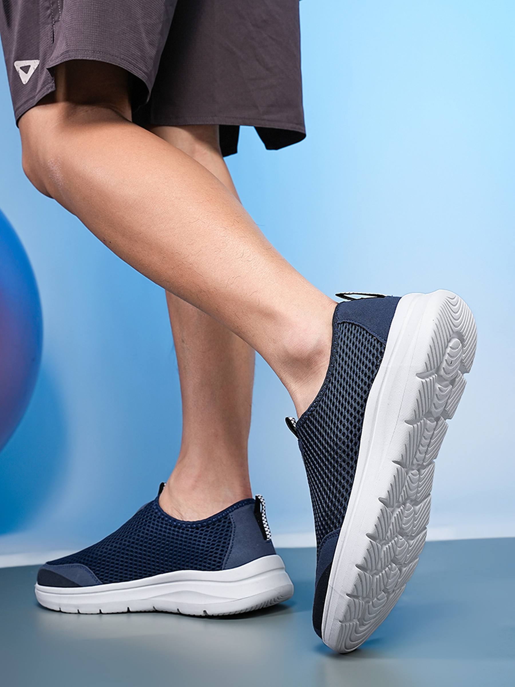 Mens Dark Blue Mesh Slip-On Sneakers