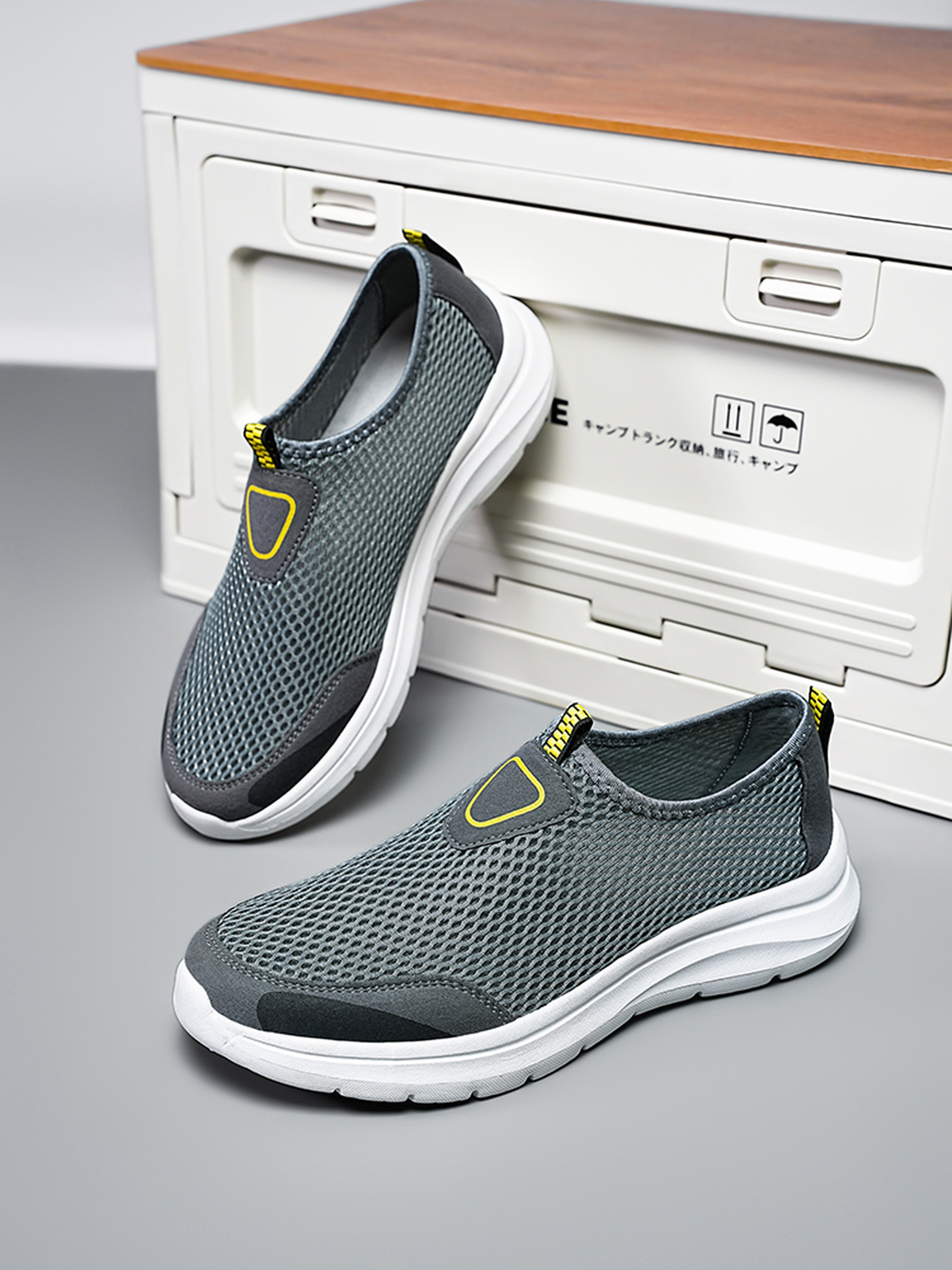 Mens Grey Mesh Slip-On Sneakers