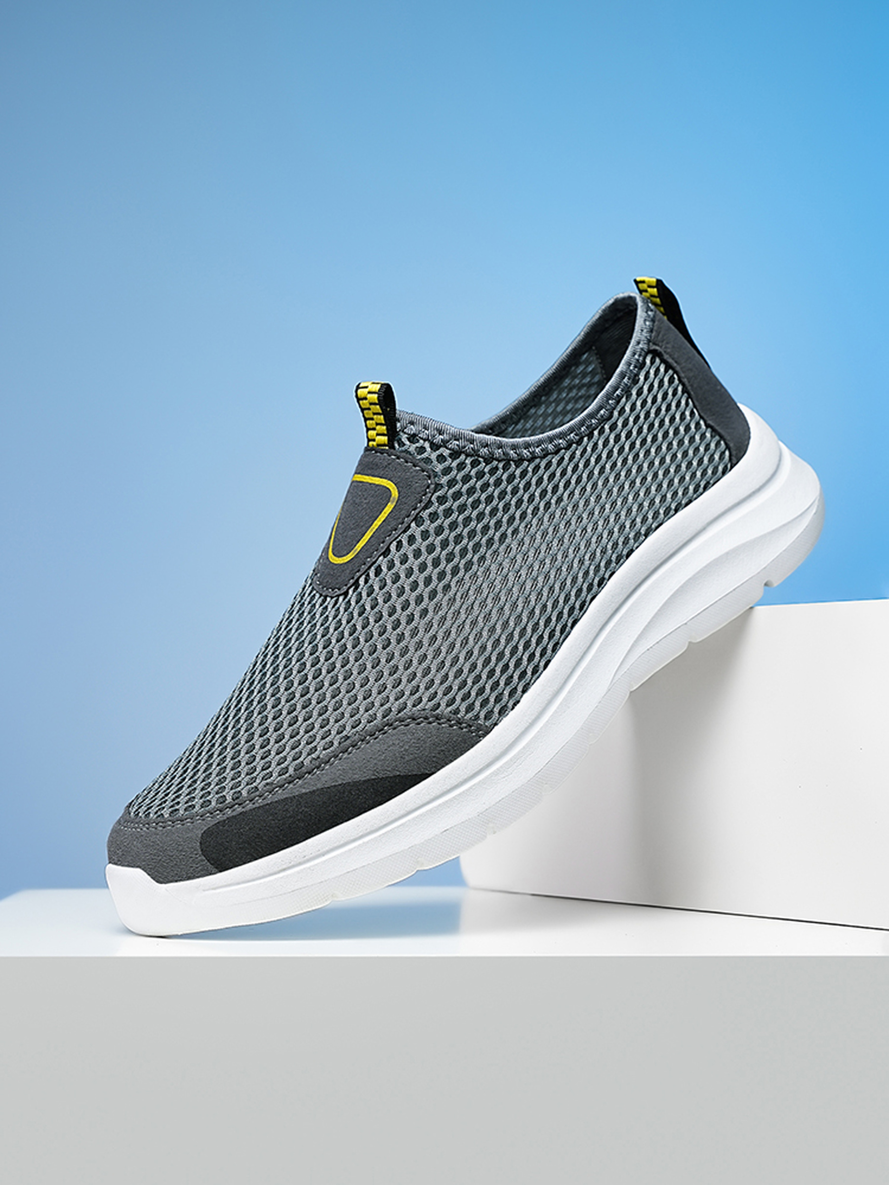 Mens Grey Mesh Slip-On Sneakers