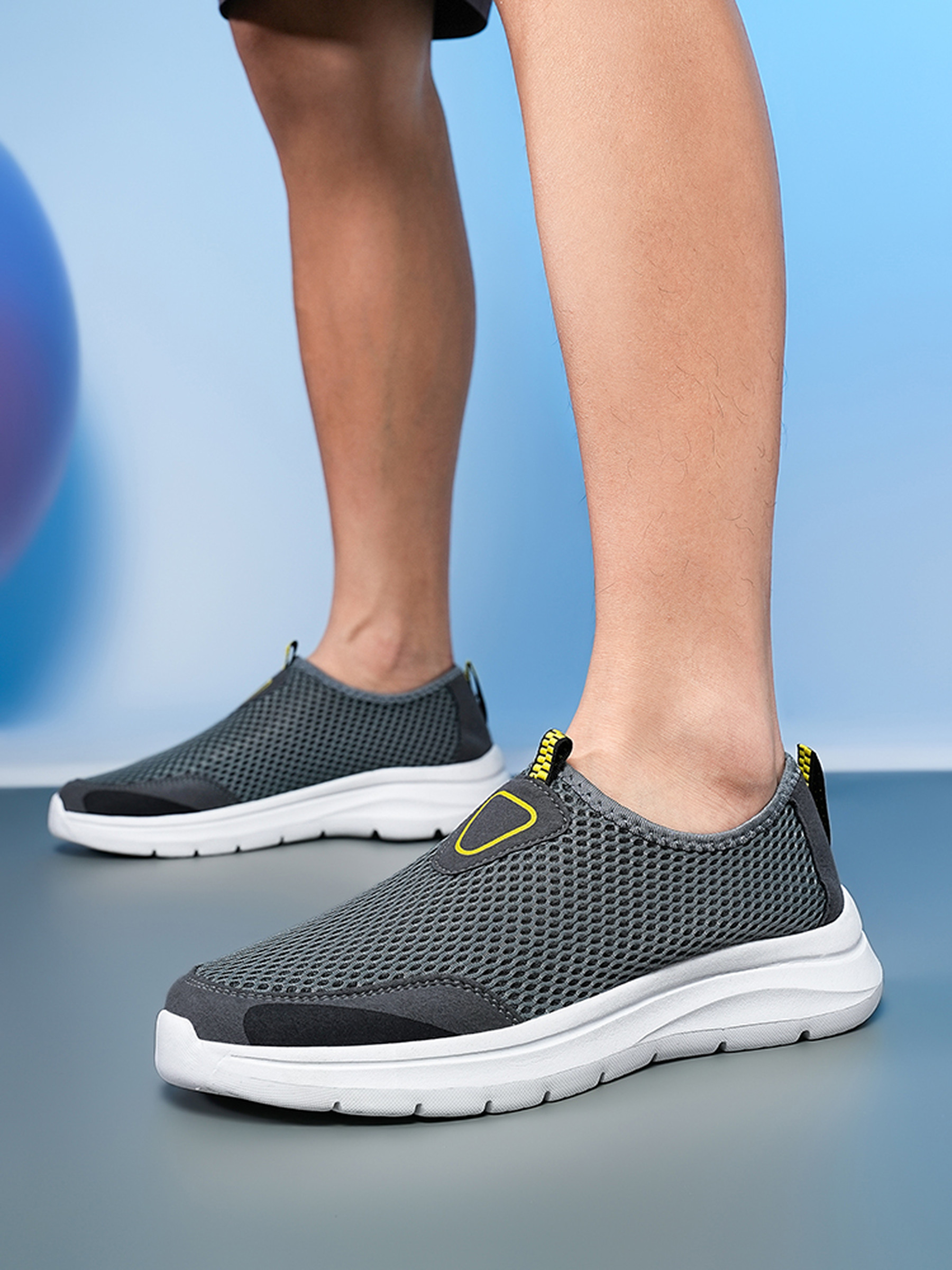 Mens Grey Mesh Slip-On Sneakers
