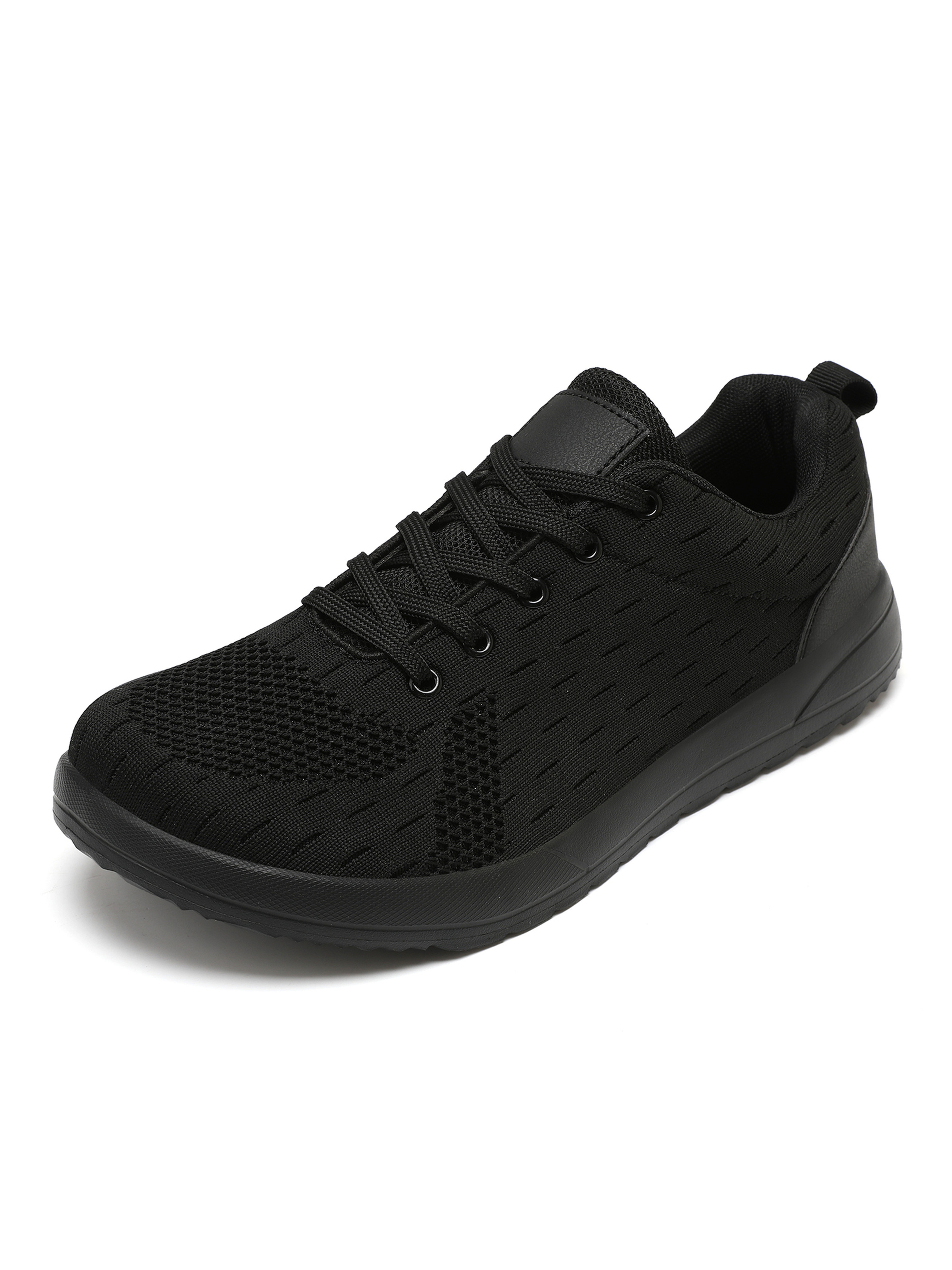 Black Wide-Toe Mesh Lace Up Sneakers