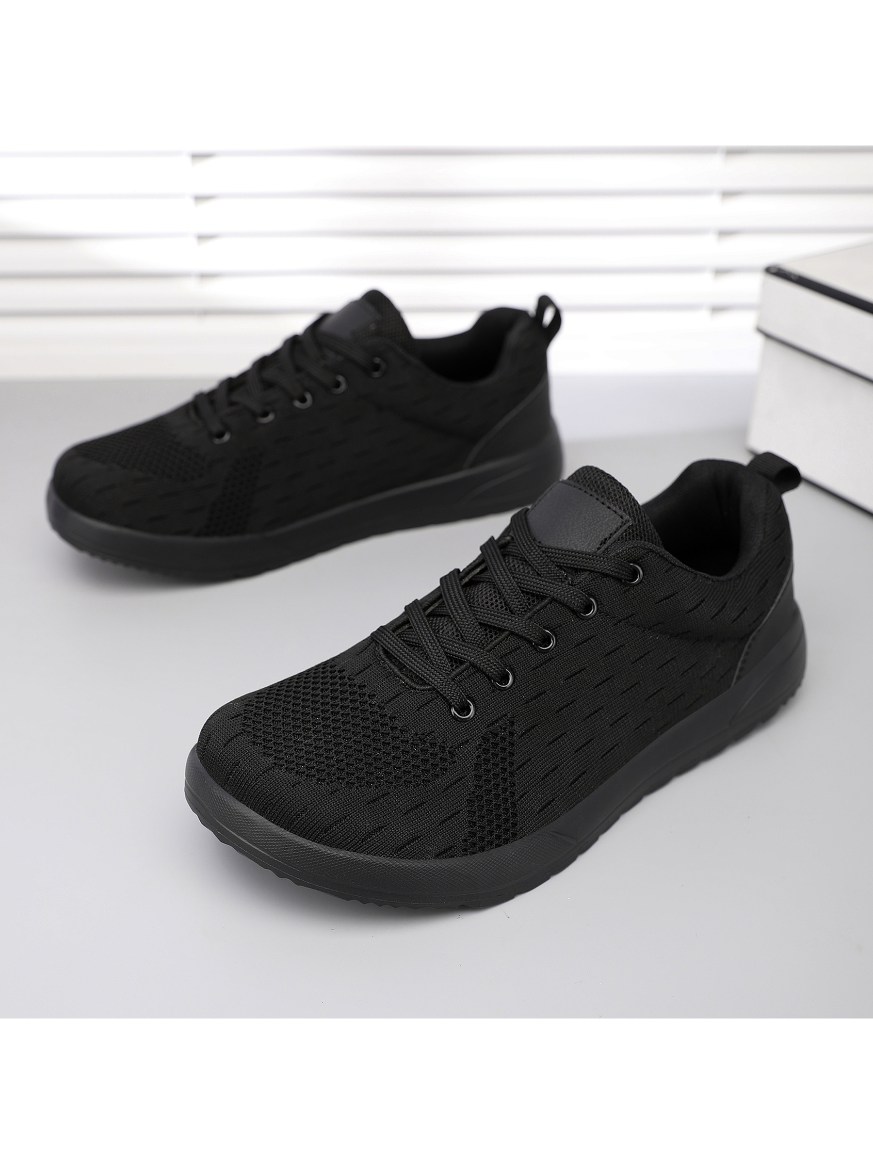 Black Wide-Toe Mesh Lace Up Sneakers