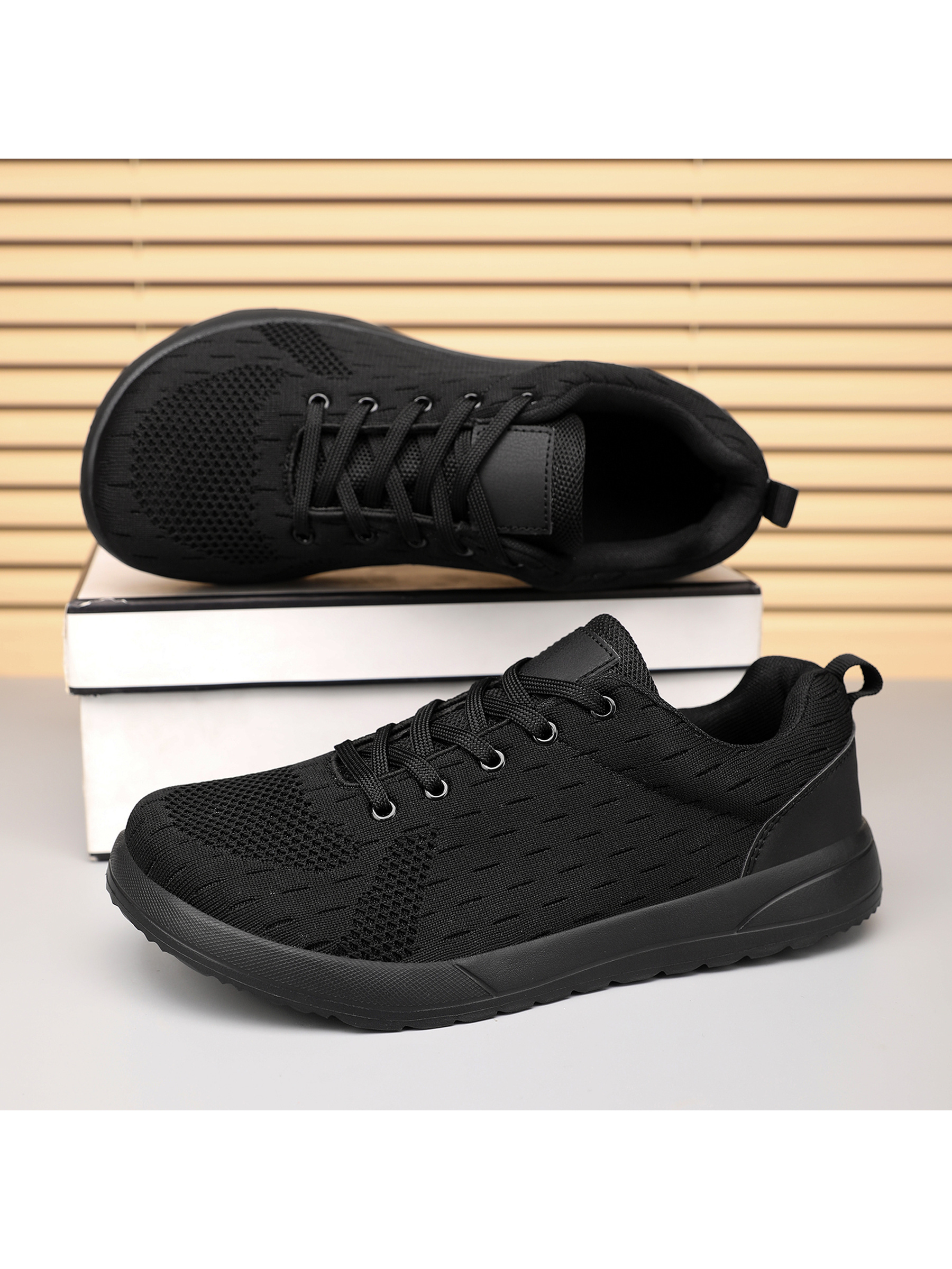 Black Wide-Toe Mesh Lace Up Sneakers