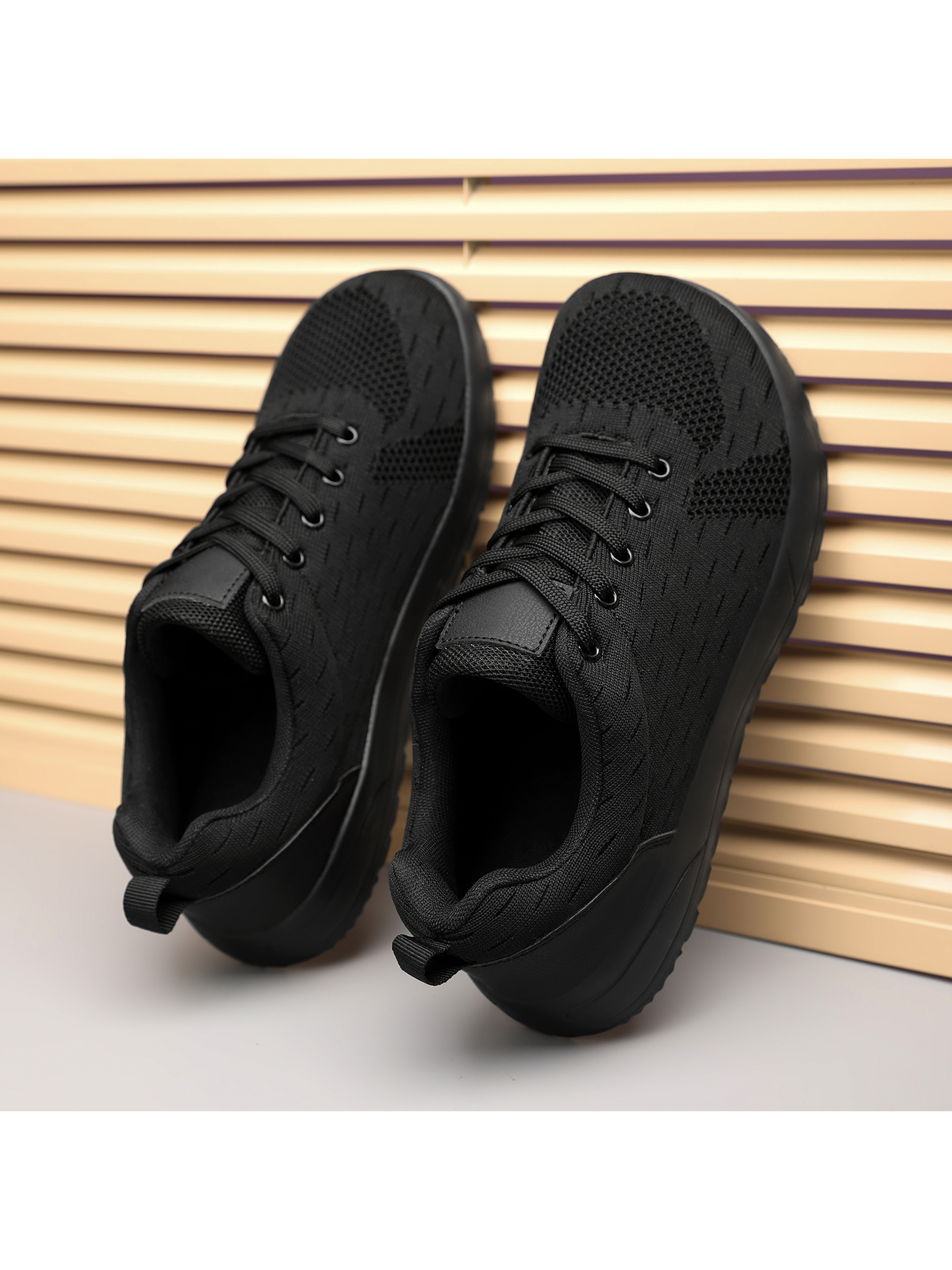 Black Wide-Toe Mesh Lace Up Sneakers