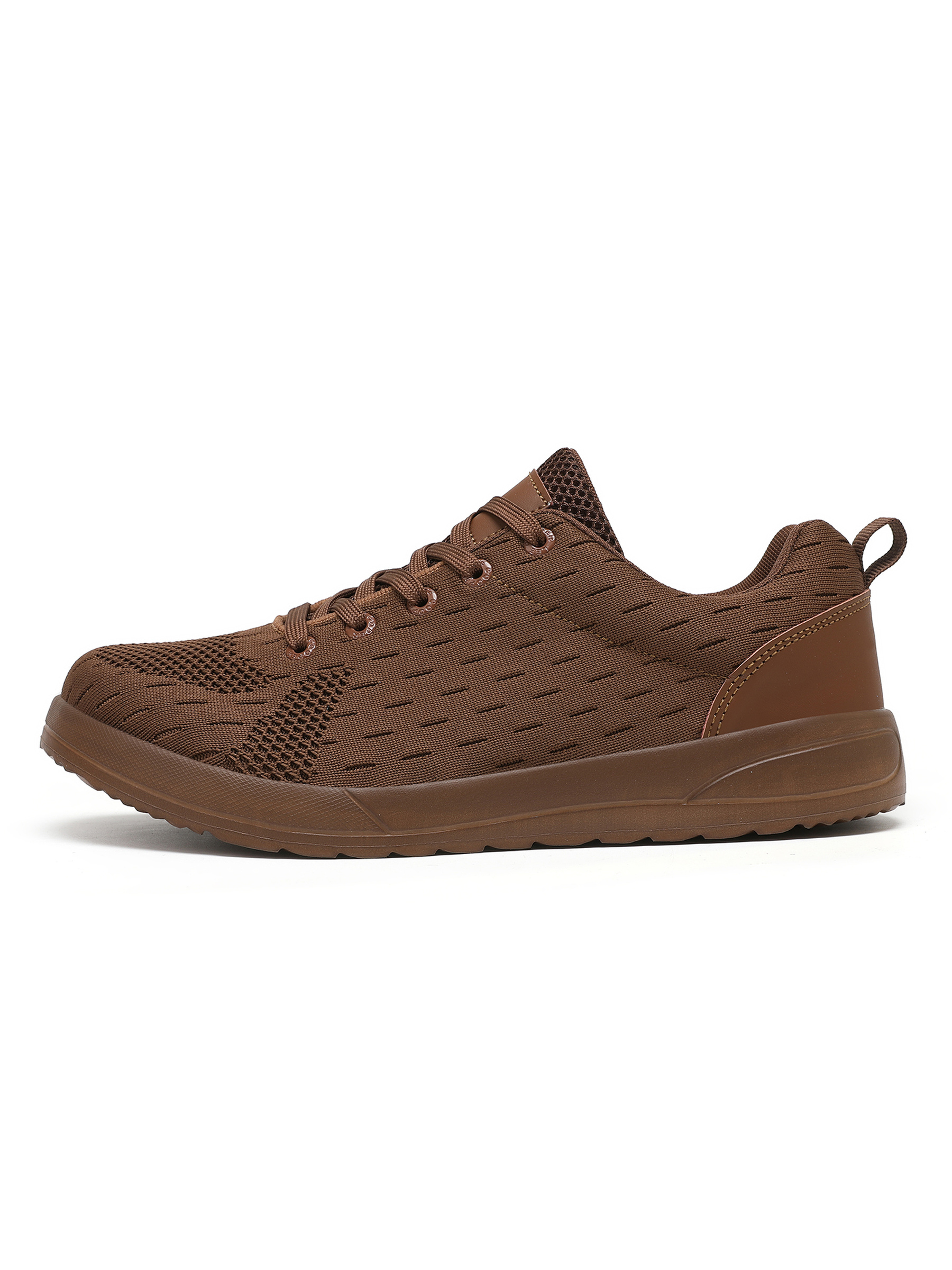 Mens Brown Knit Lace-Up Sneakers