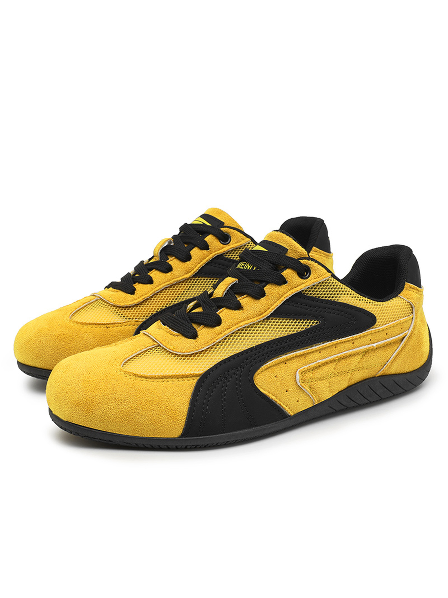 Mens Yellow Suede Look Lace Up Sneakers