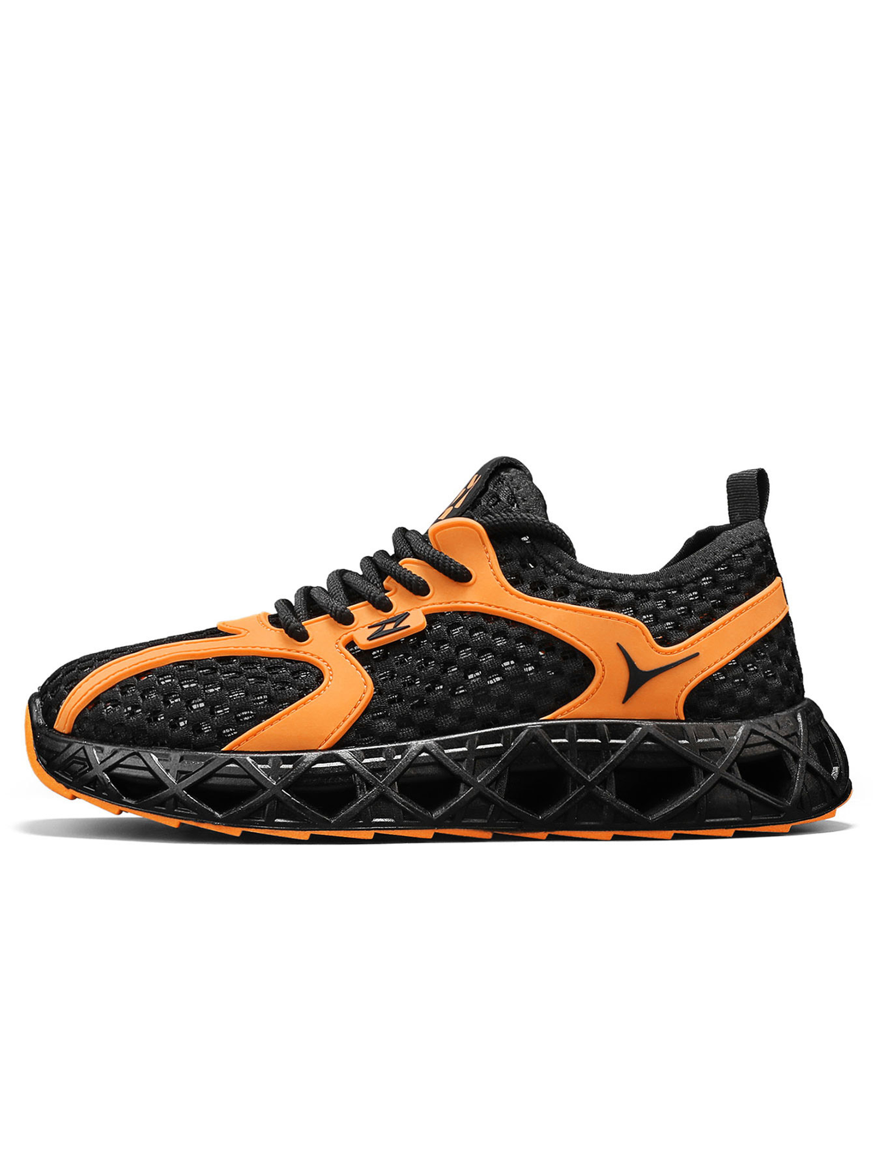 Mens Dynamic Orange and Black Mesh Sporty Sneakers