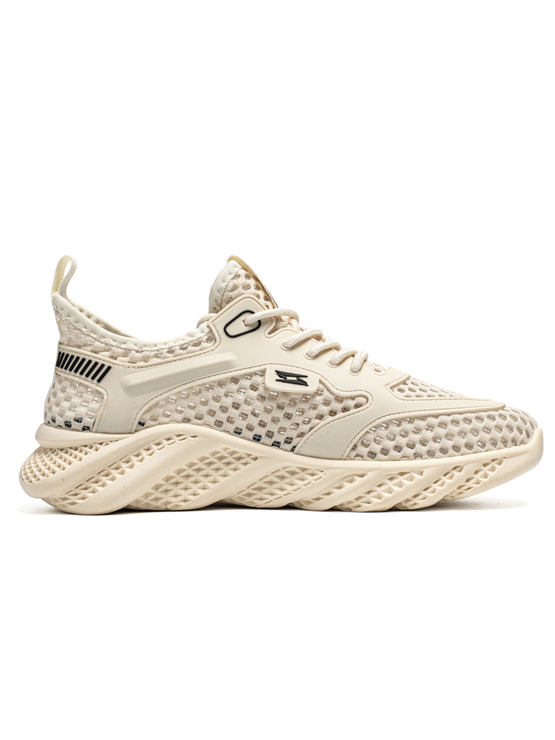 Beige Breathable Mesh Lace Up Sneakers