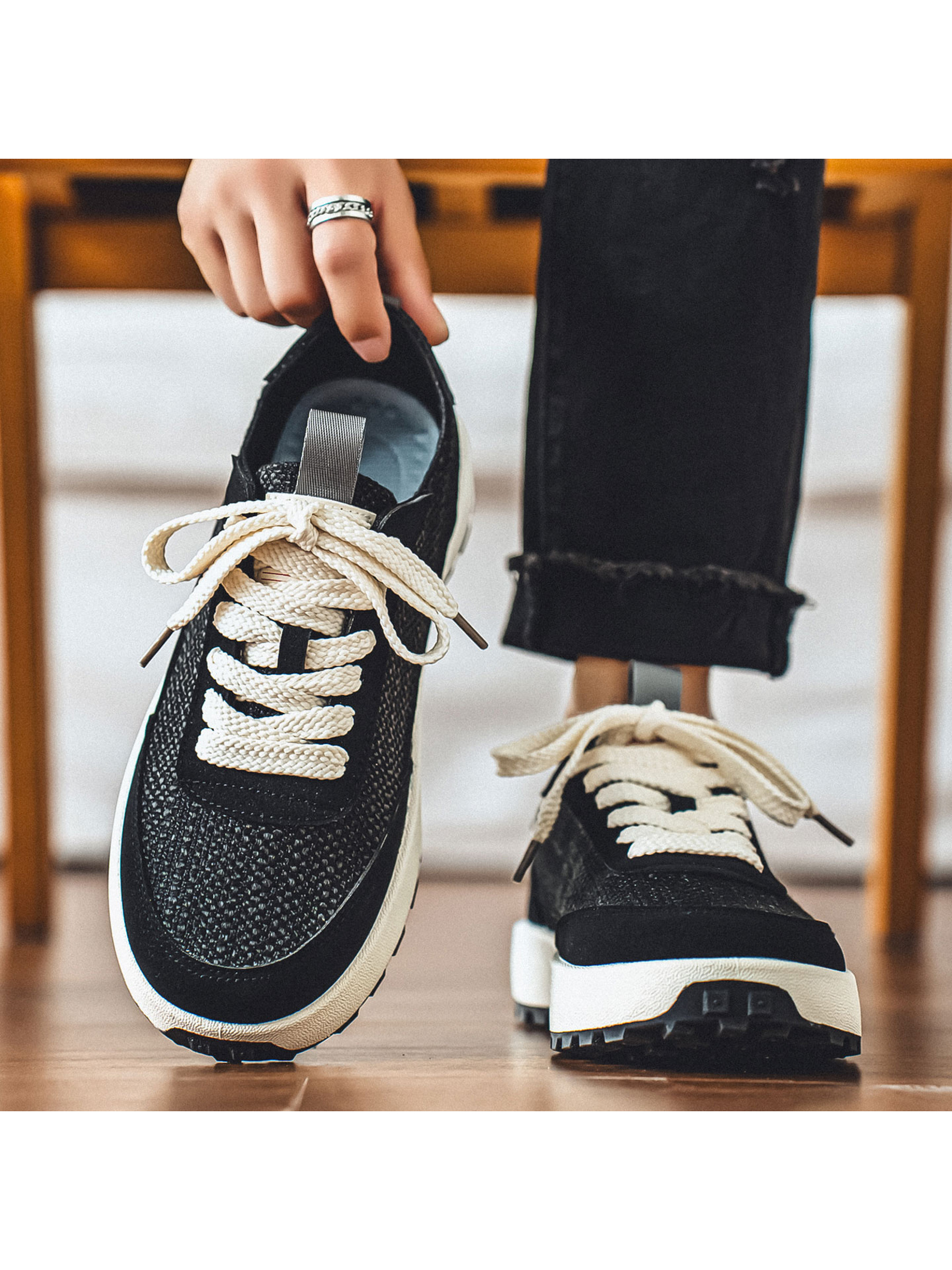 Black Lace Up Casual Sneakers