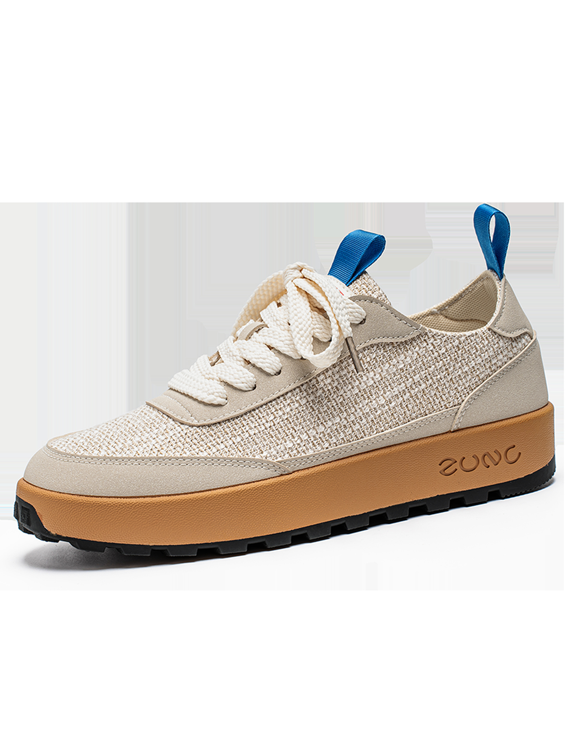 Beige Lace Up Sneakers with Pull Tab